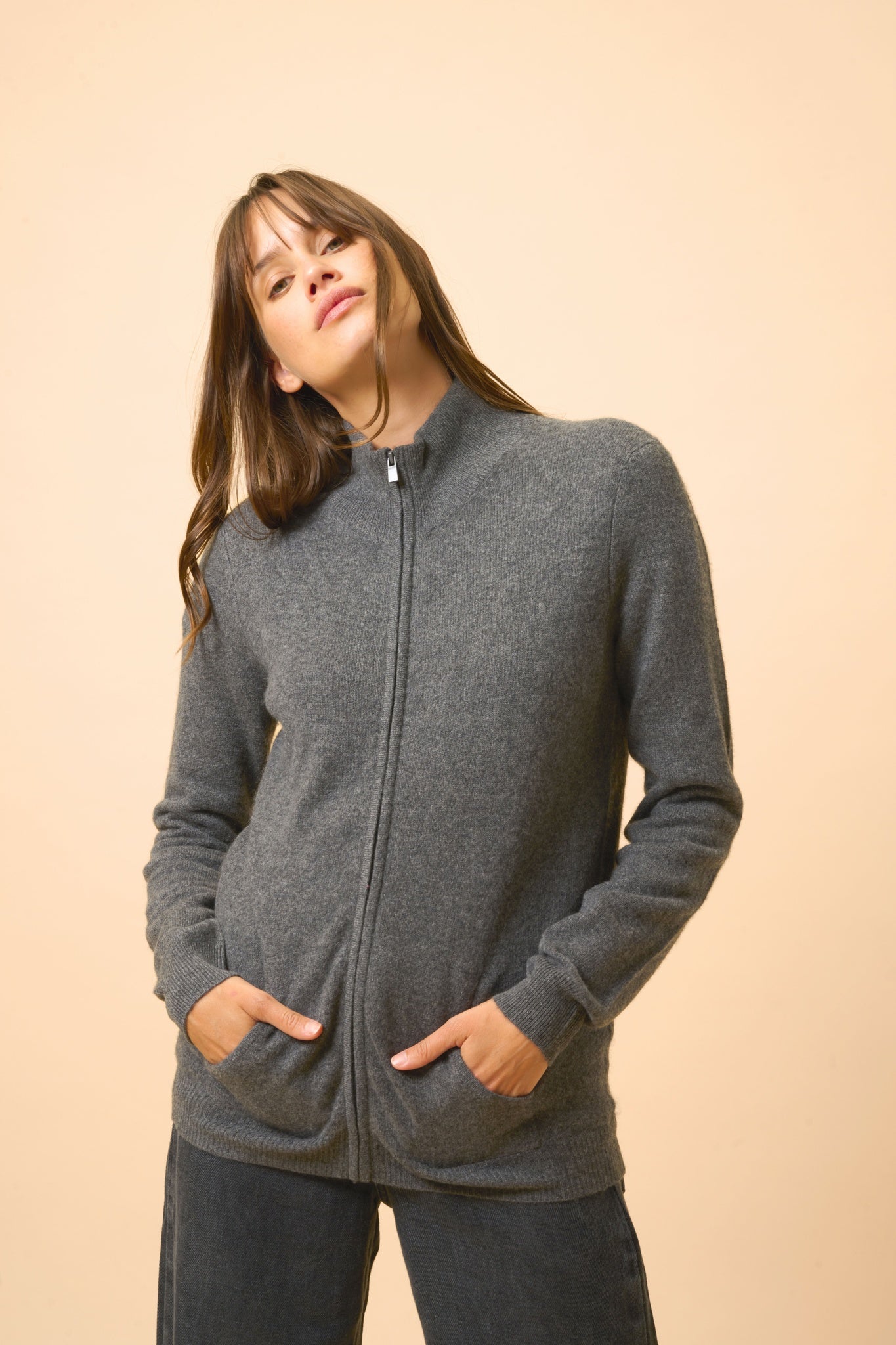 AYR anthracite mottled stand-up collar cardigan