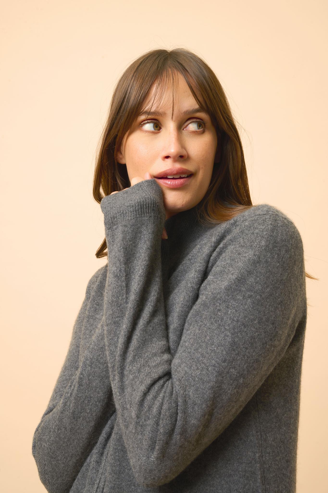AYR anthracite mottled stand-up collar cardigan
