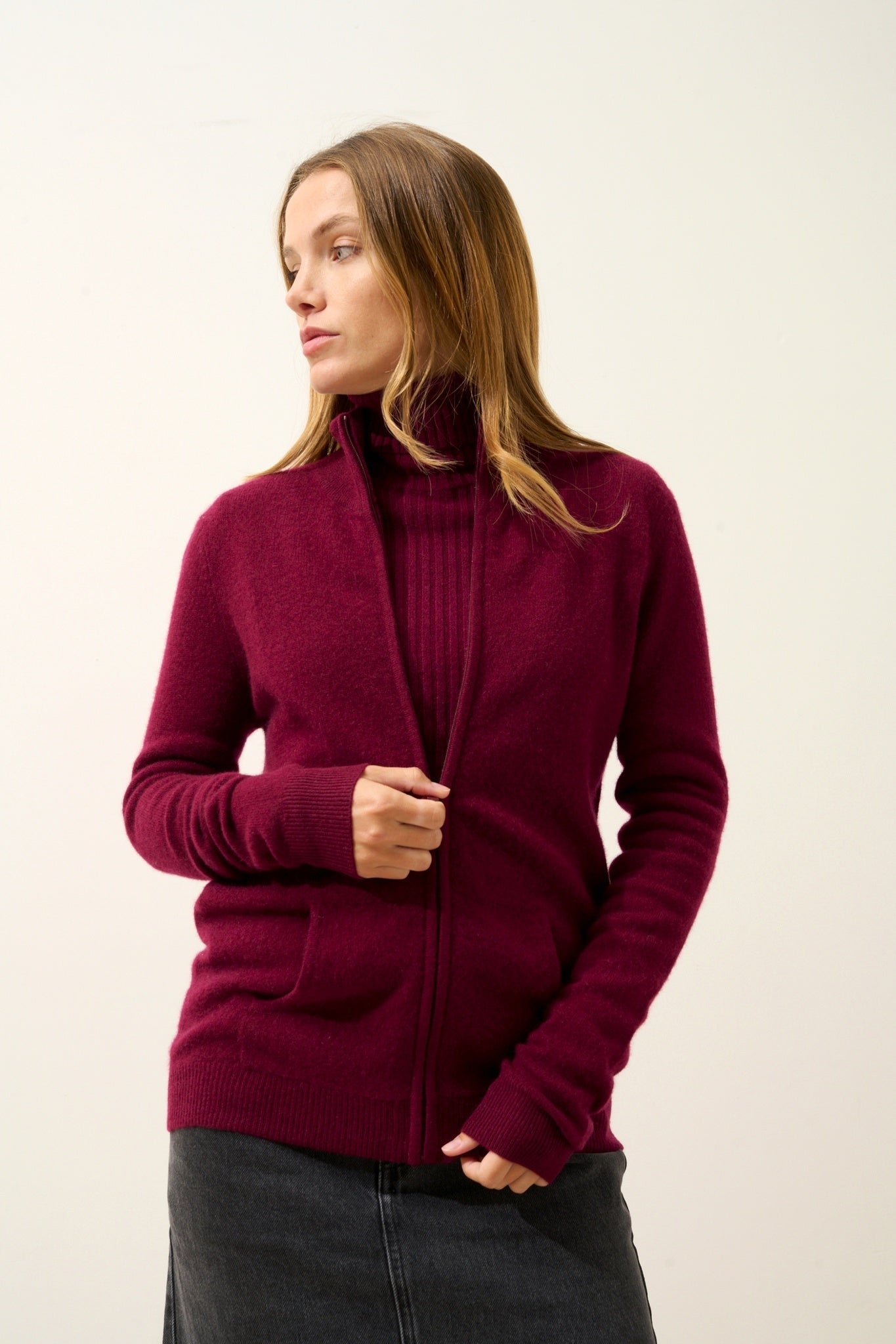 AYR burgundy high-neck cardigan