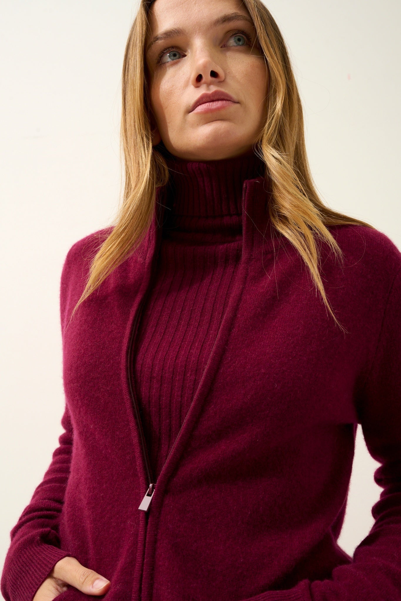 AYR burgundy high-neck cardigan