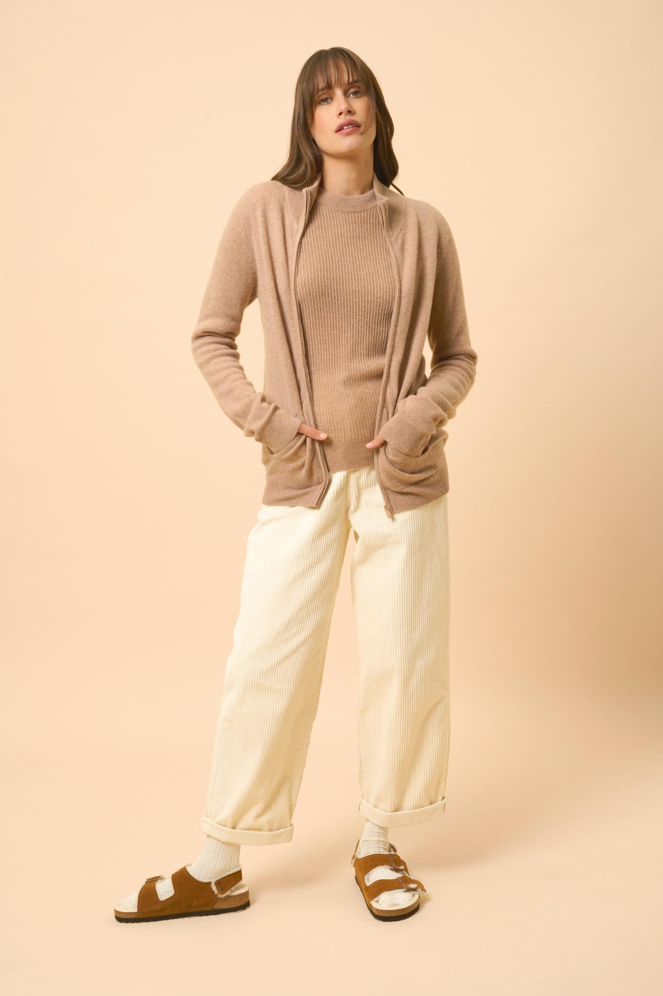 AYR high neck cardigan camel mottled