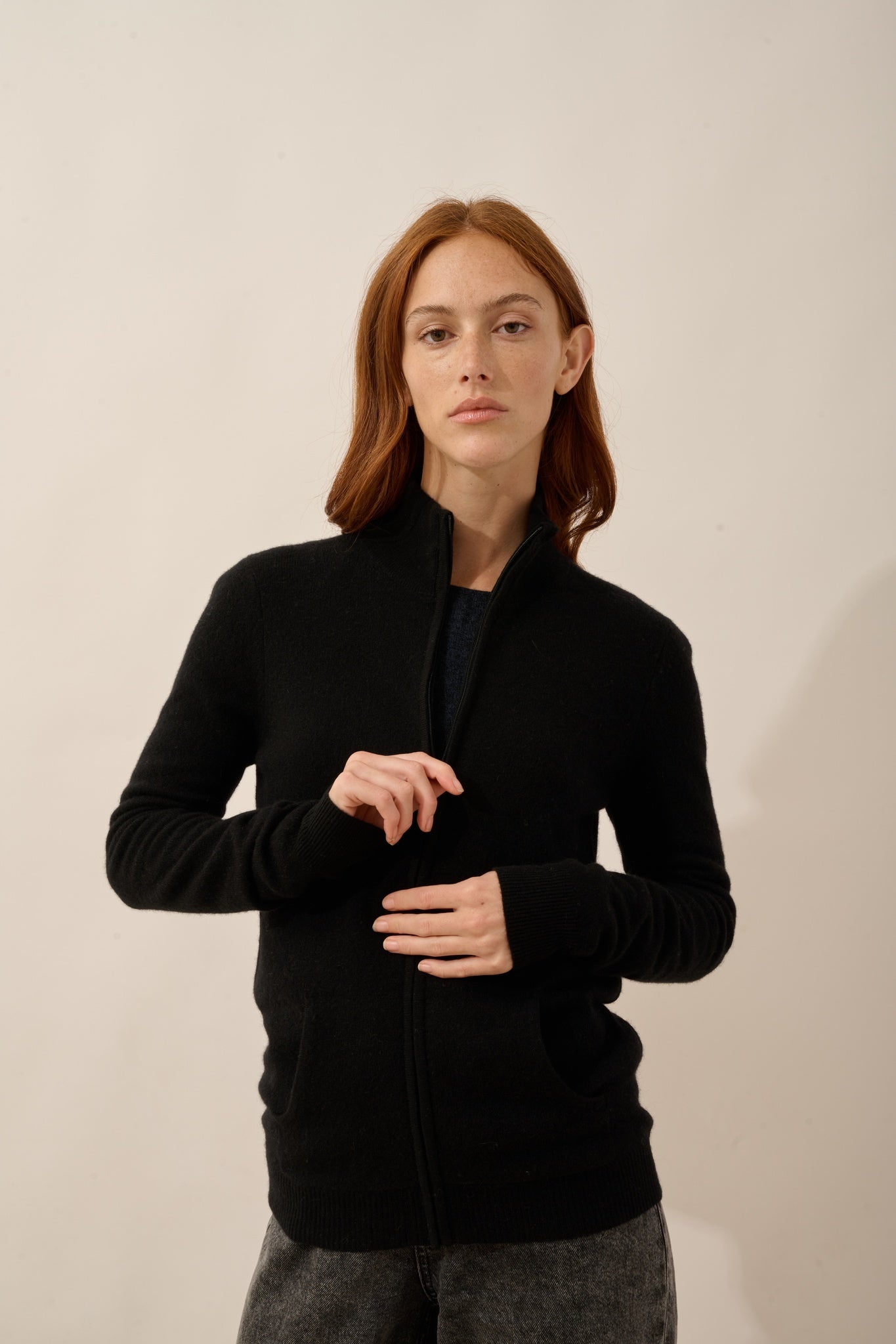 AYR black high-neck cardigan