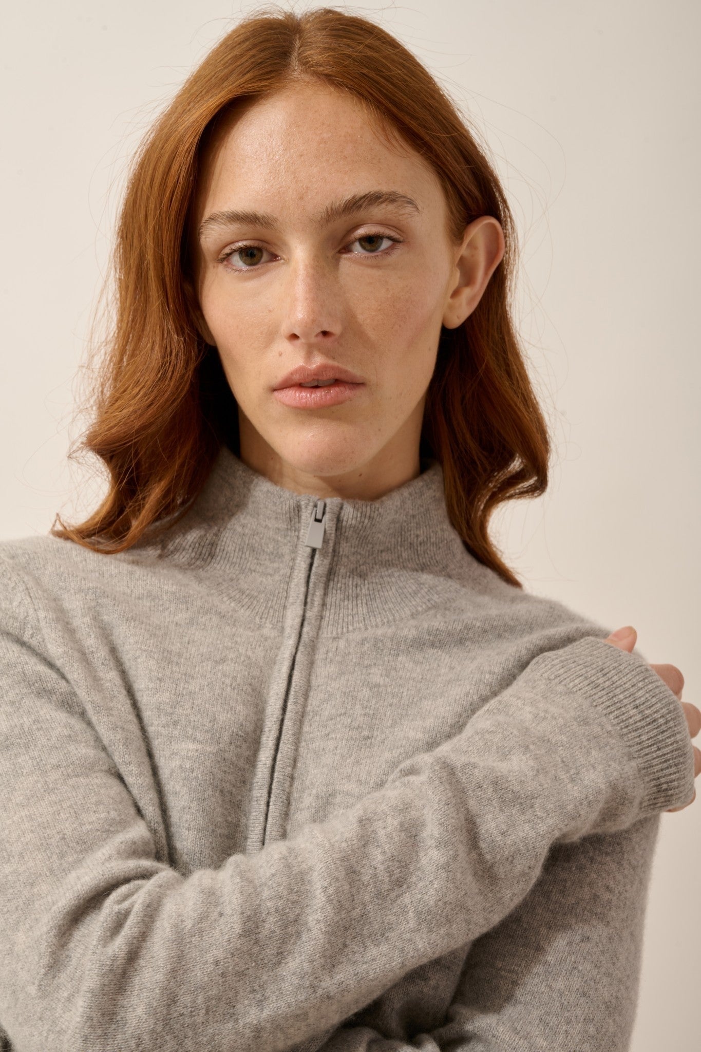 ayr cardigan with high collar in mottled cloud