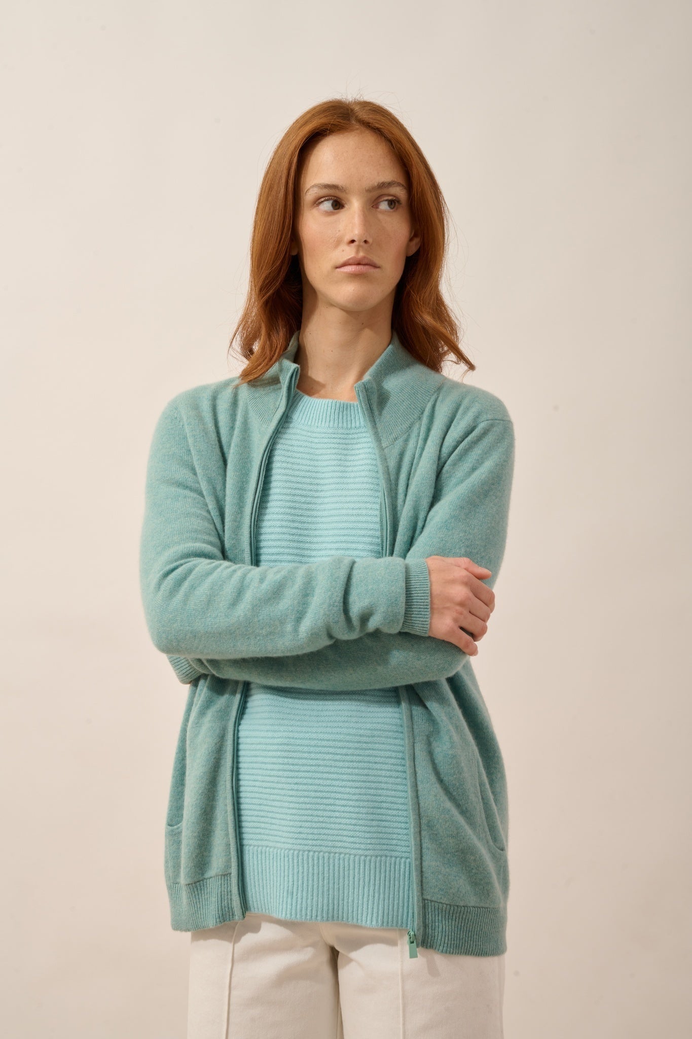 AYR green heathered high-neck cardigan