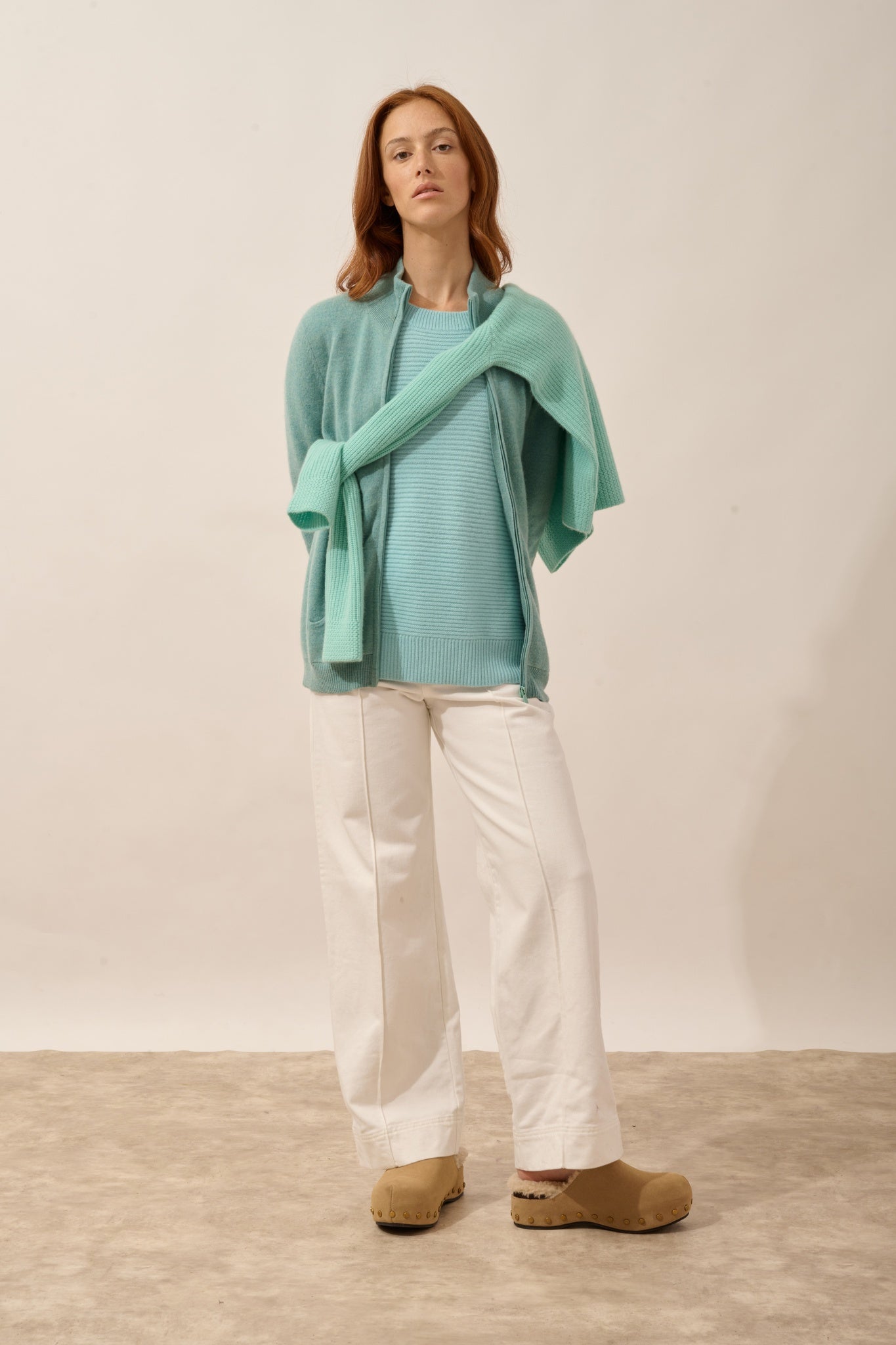 AYR gilet col montant vert chiné