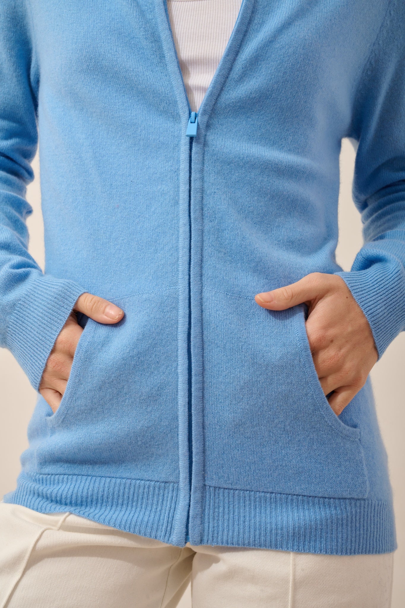 AYR baby blue zip-up cardigan with stand-up collar