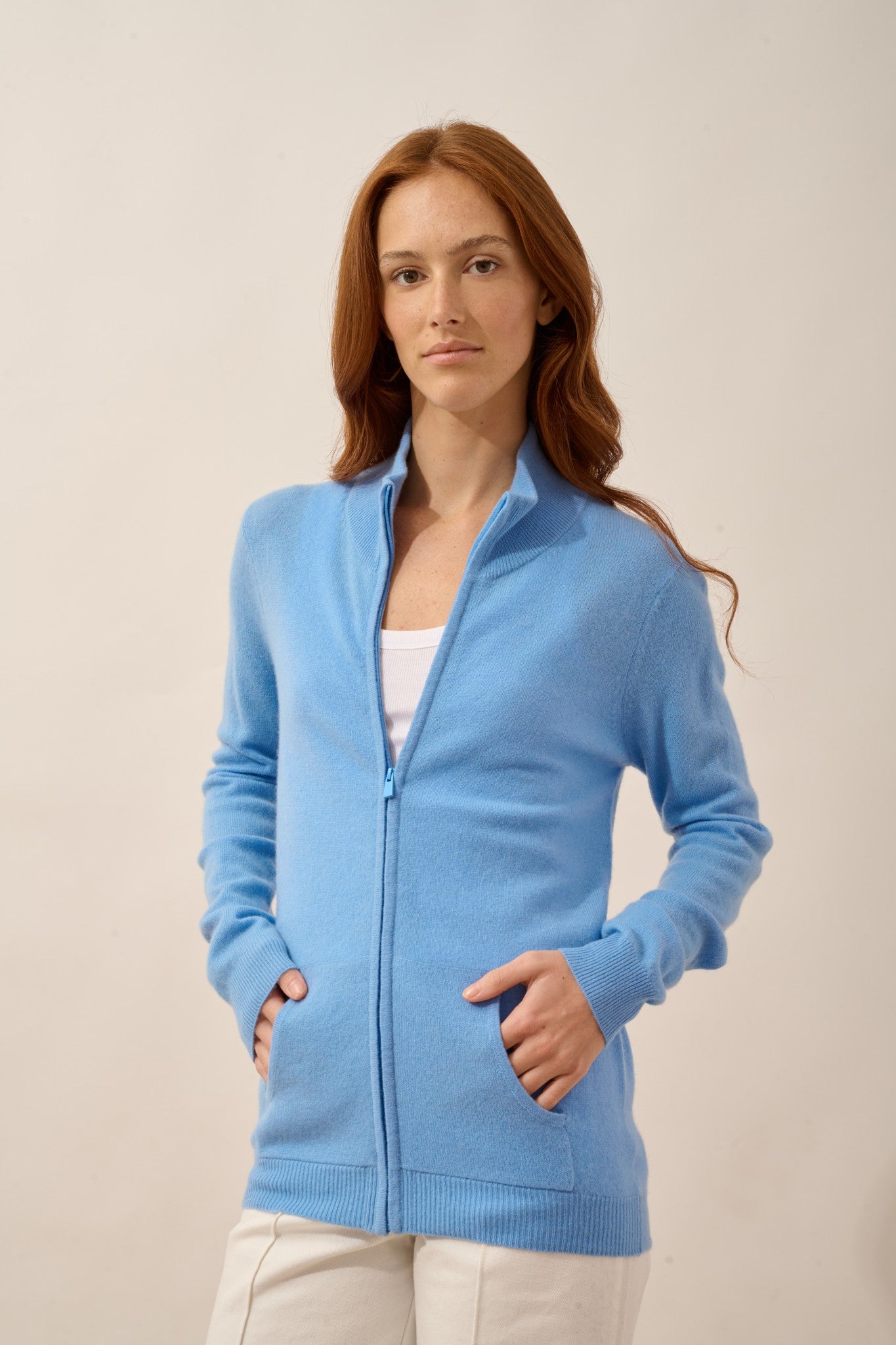 ayr gilet zippé col montant baby blue