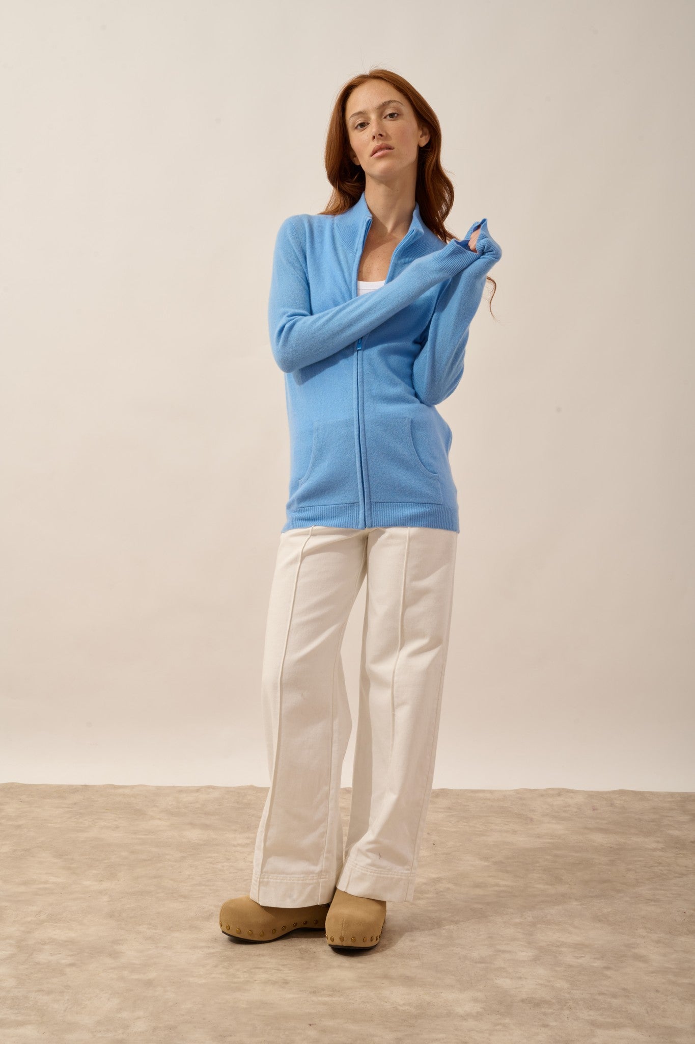 ayr gilet zippé col montant baby blue