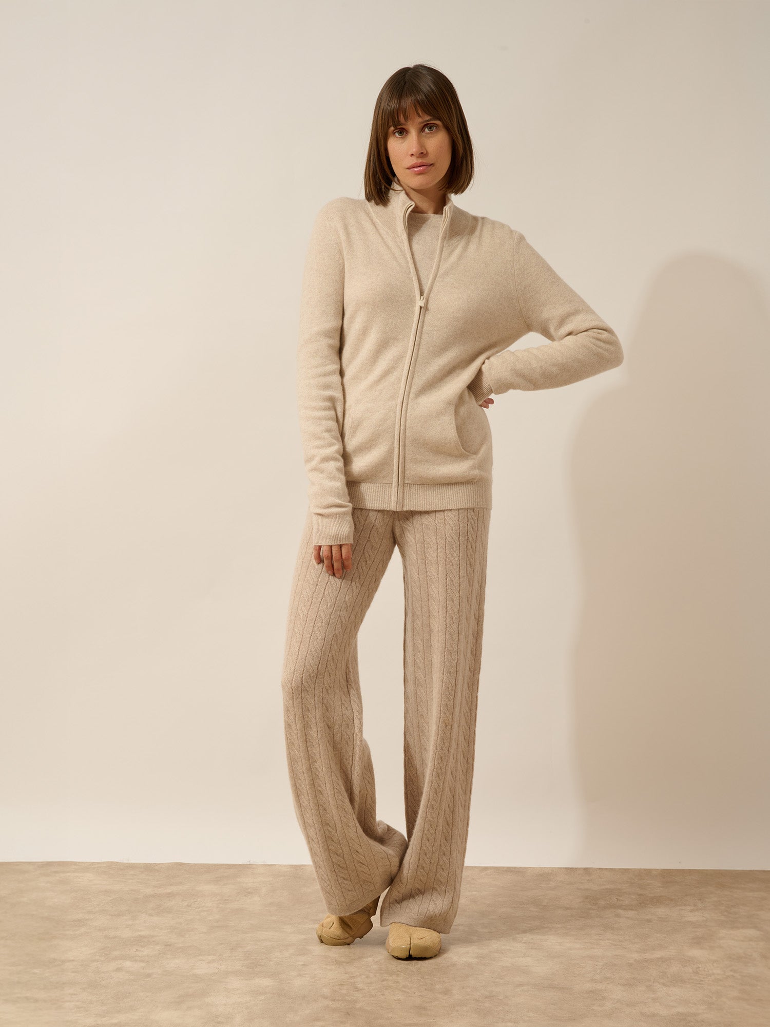 AYR gilet zippé col montant beige chiné