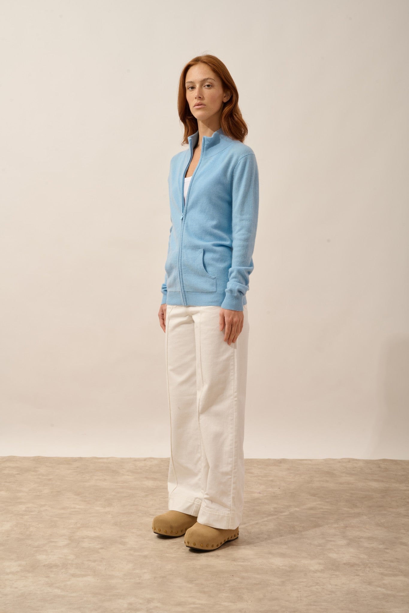 ayr gilet zippé col montant bleu inca