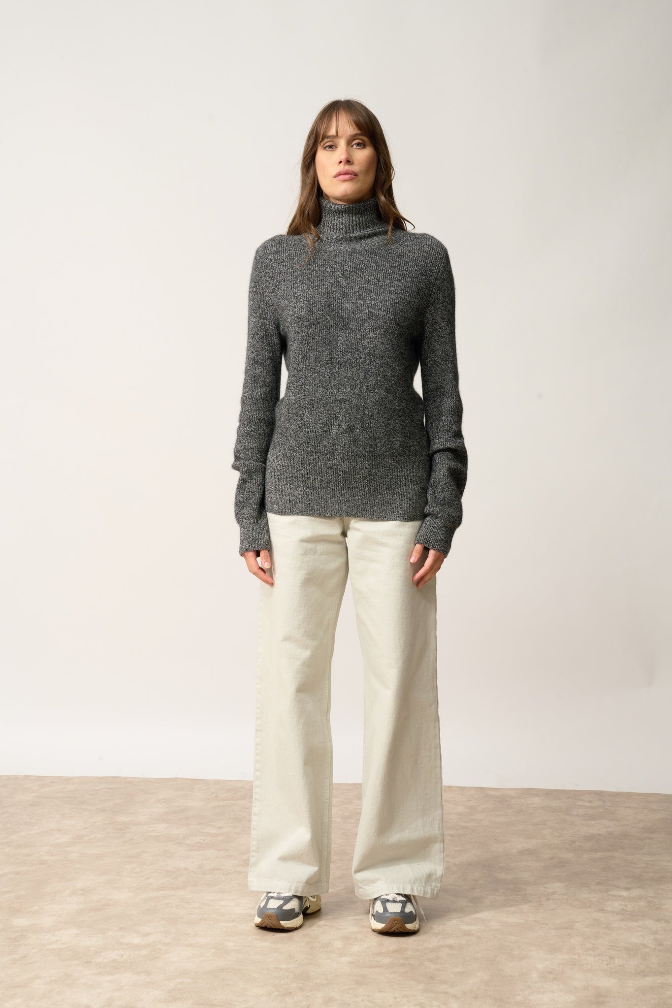 BILLY pull col roulé noir/blanc