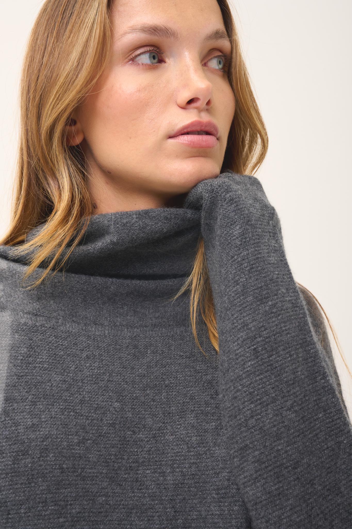BLANTYRE pull col roulé anthracite chiné
