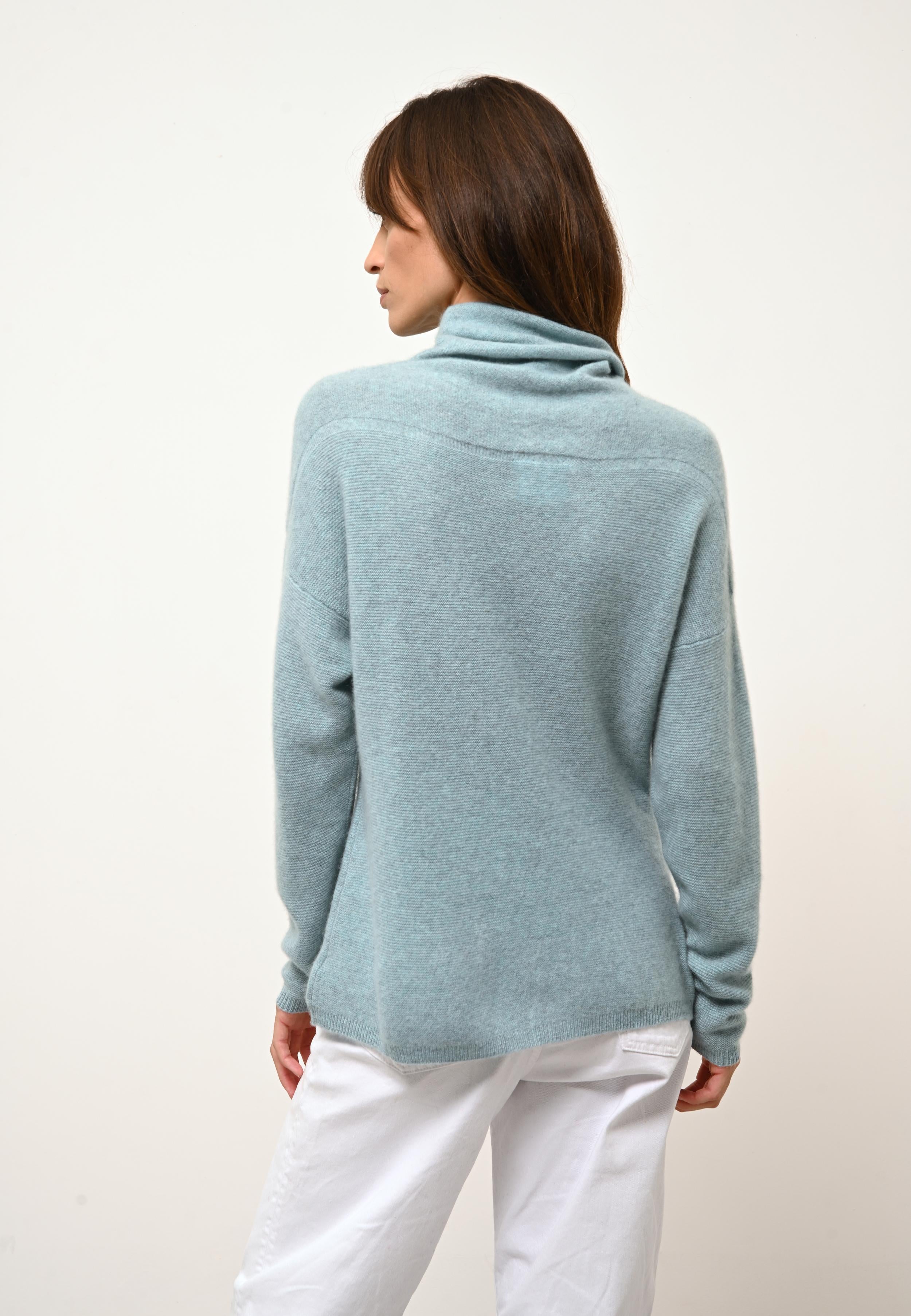 BLANTYRE pull col roulé aqua chiné