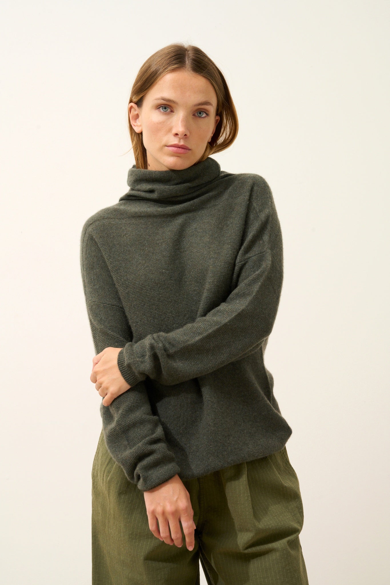BLANTYRE khaki mottled turtleneck sweater