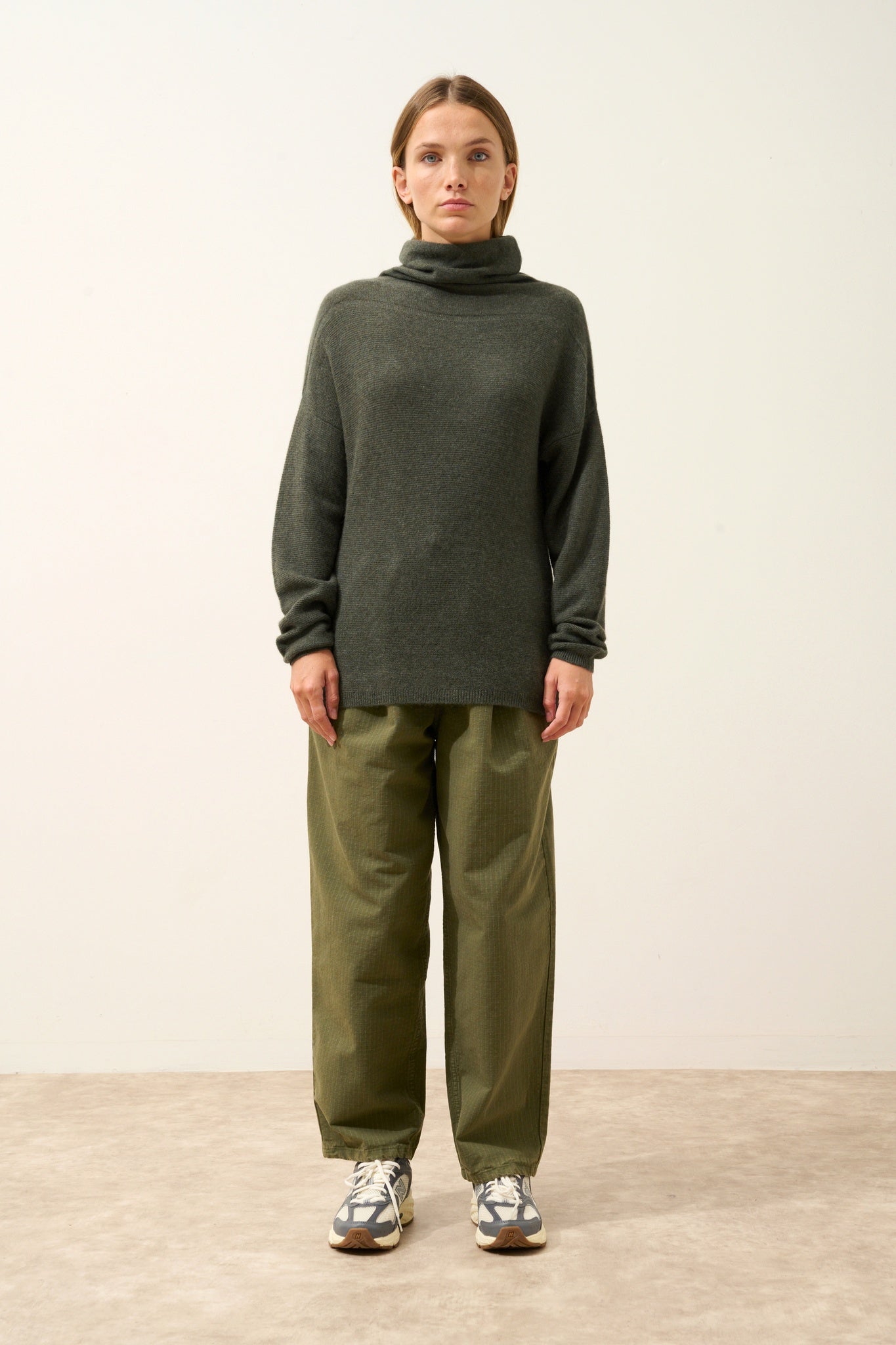 BLANTYRE khaki mottled turtleneck sweater