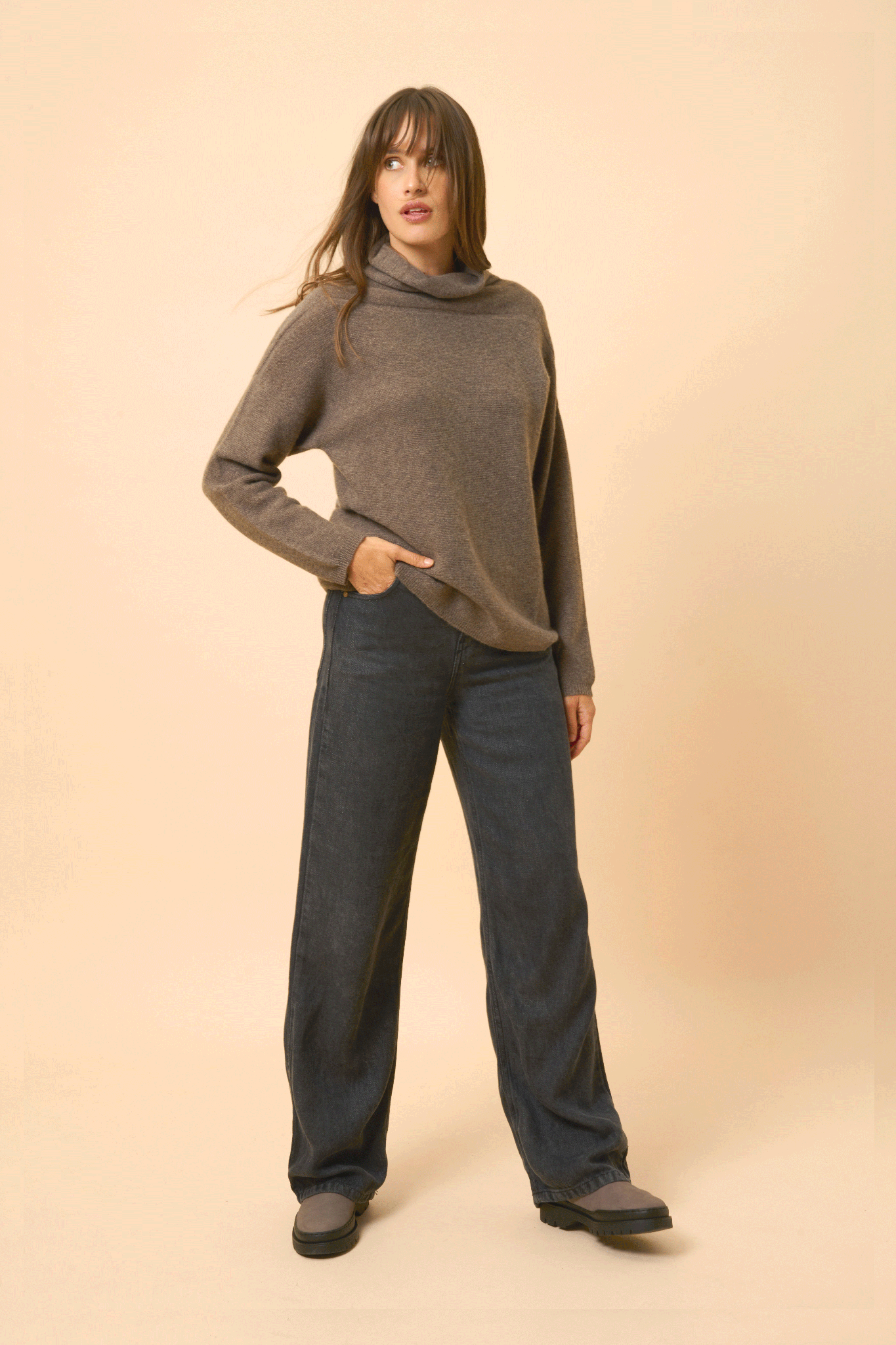BLANTYRE taupe mottled turtleneck sweater