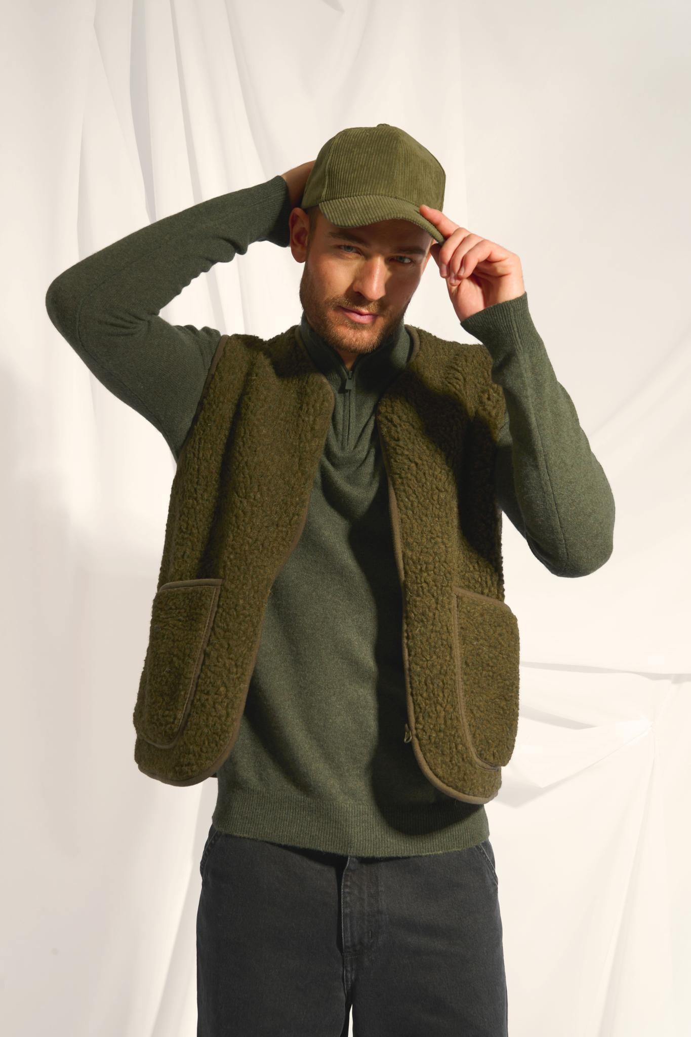 BRADLEY khaki mottled trucker-neck sweater