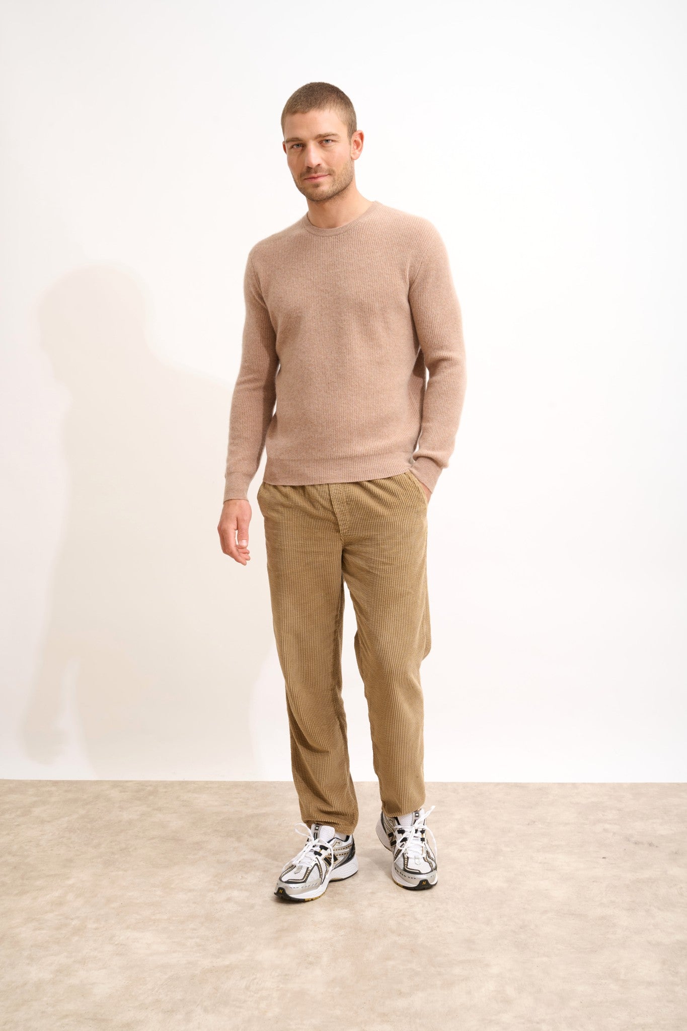 brennan pull col rond camel chiné 100% cachemire