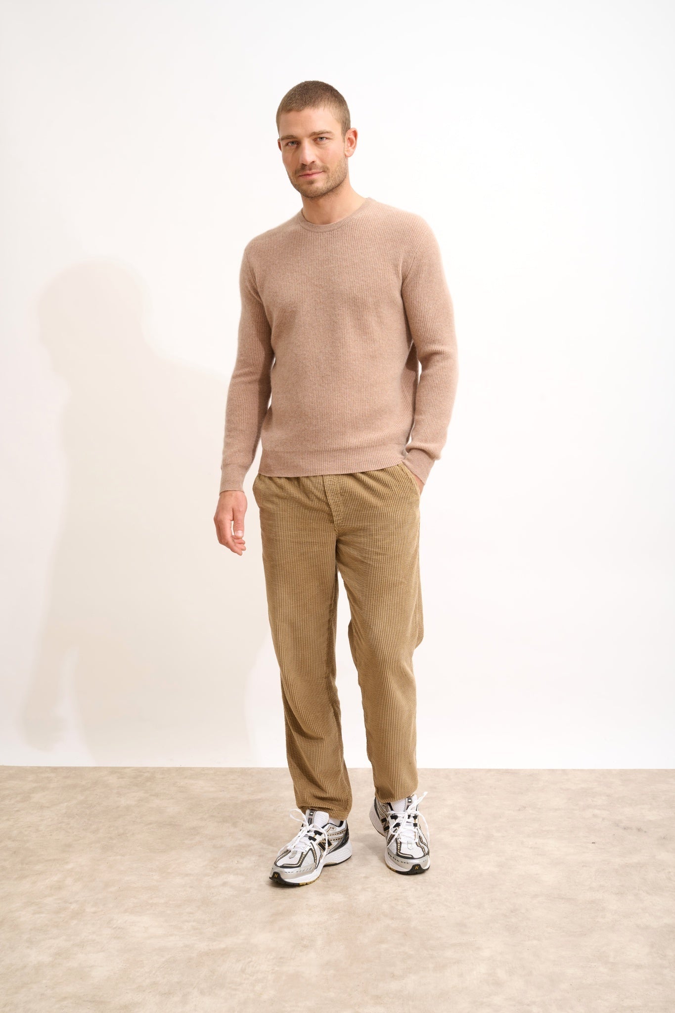 BRENNAN pull col rond camel chiné