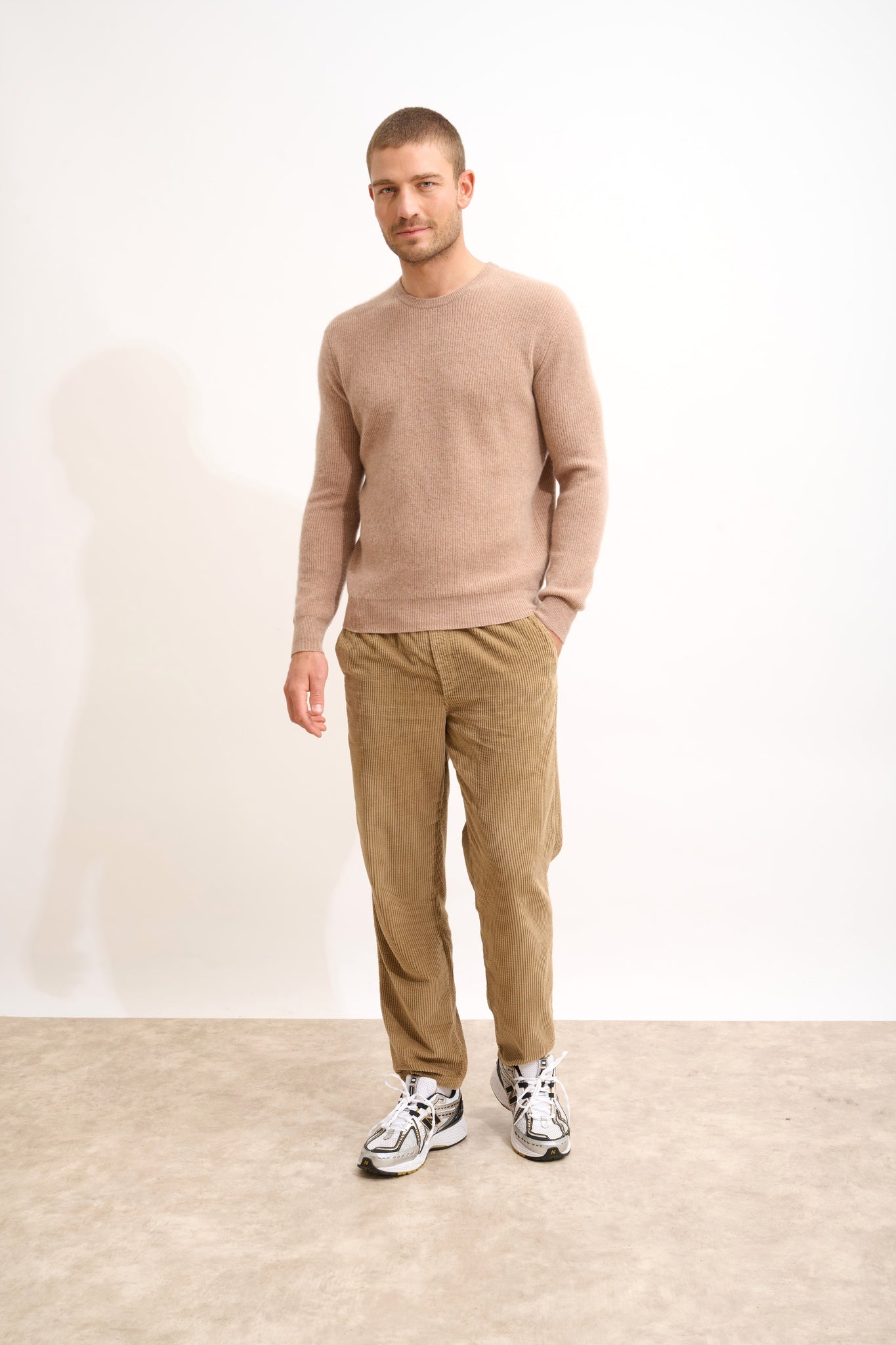 BRENNAN pull col rond camel chiné