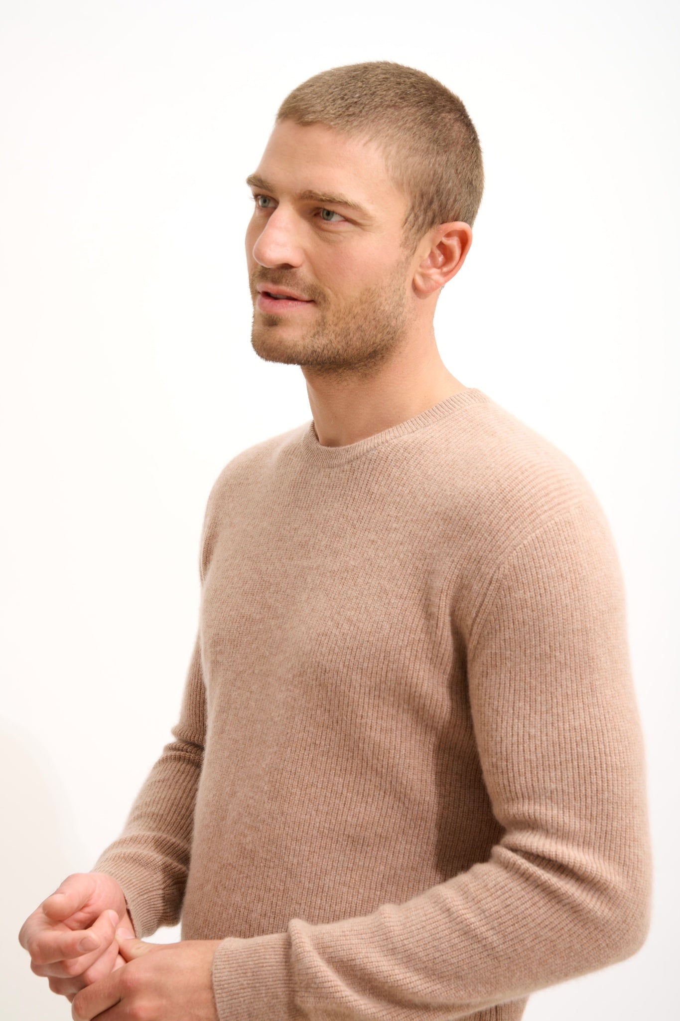 BRENNAN pull col rond camel chiné