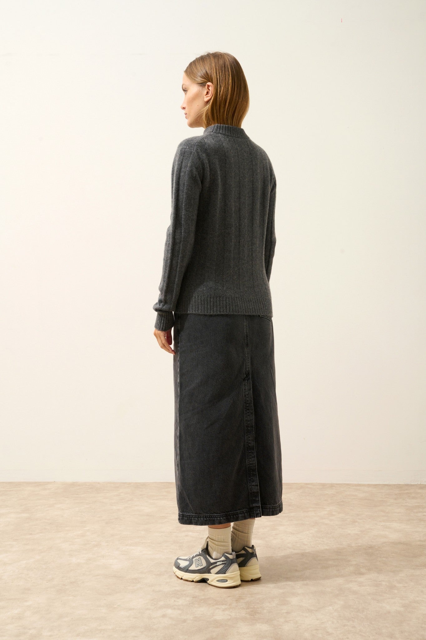 calindra pull col rond 4 fils anthracite chiné 100% cachemire