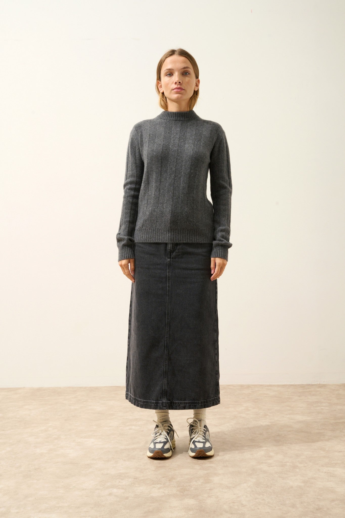 calindra pull col rond 4 fils anthracite chiné 100% cachemire