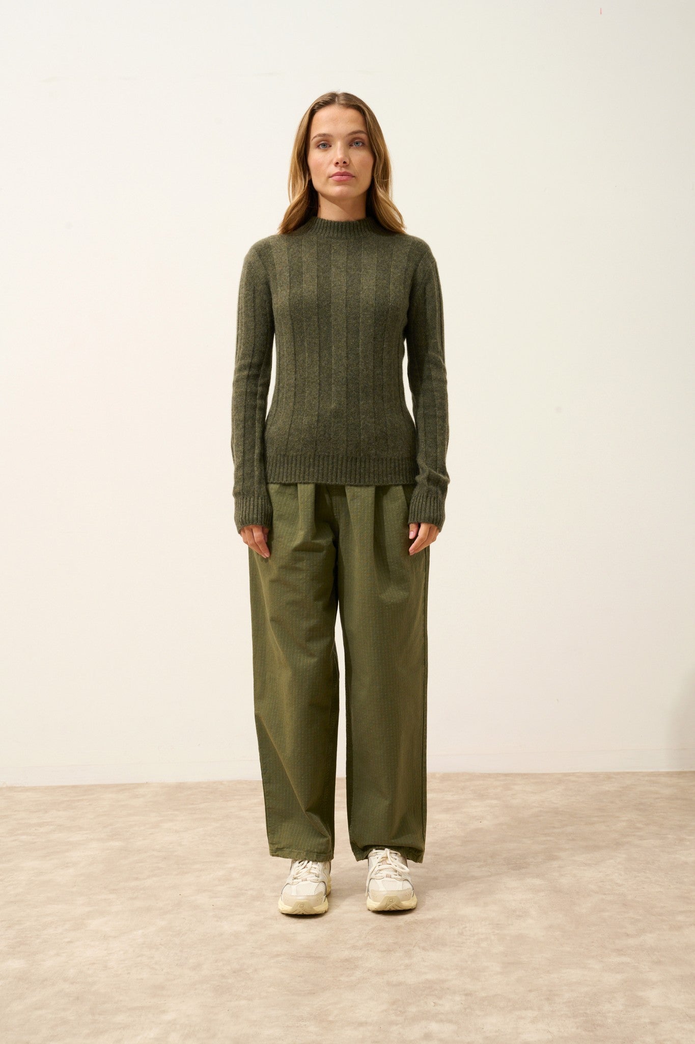 calindra pull col rond 4 fils army chiné 100% cachemire