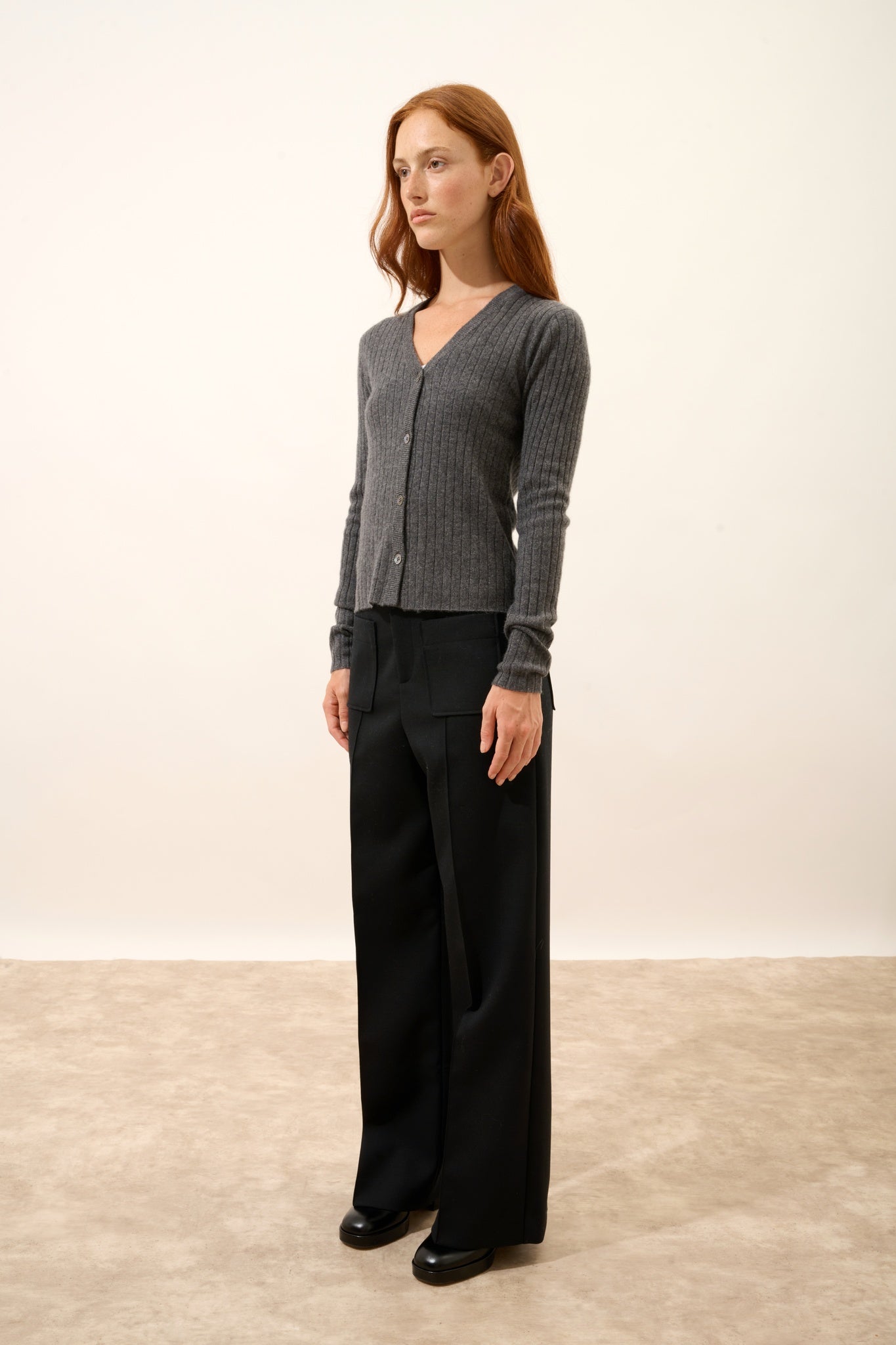 CAMILLE cardigan col v anthracite chiné