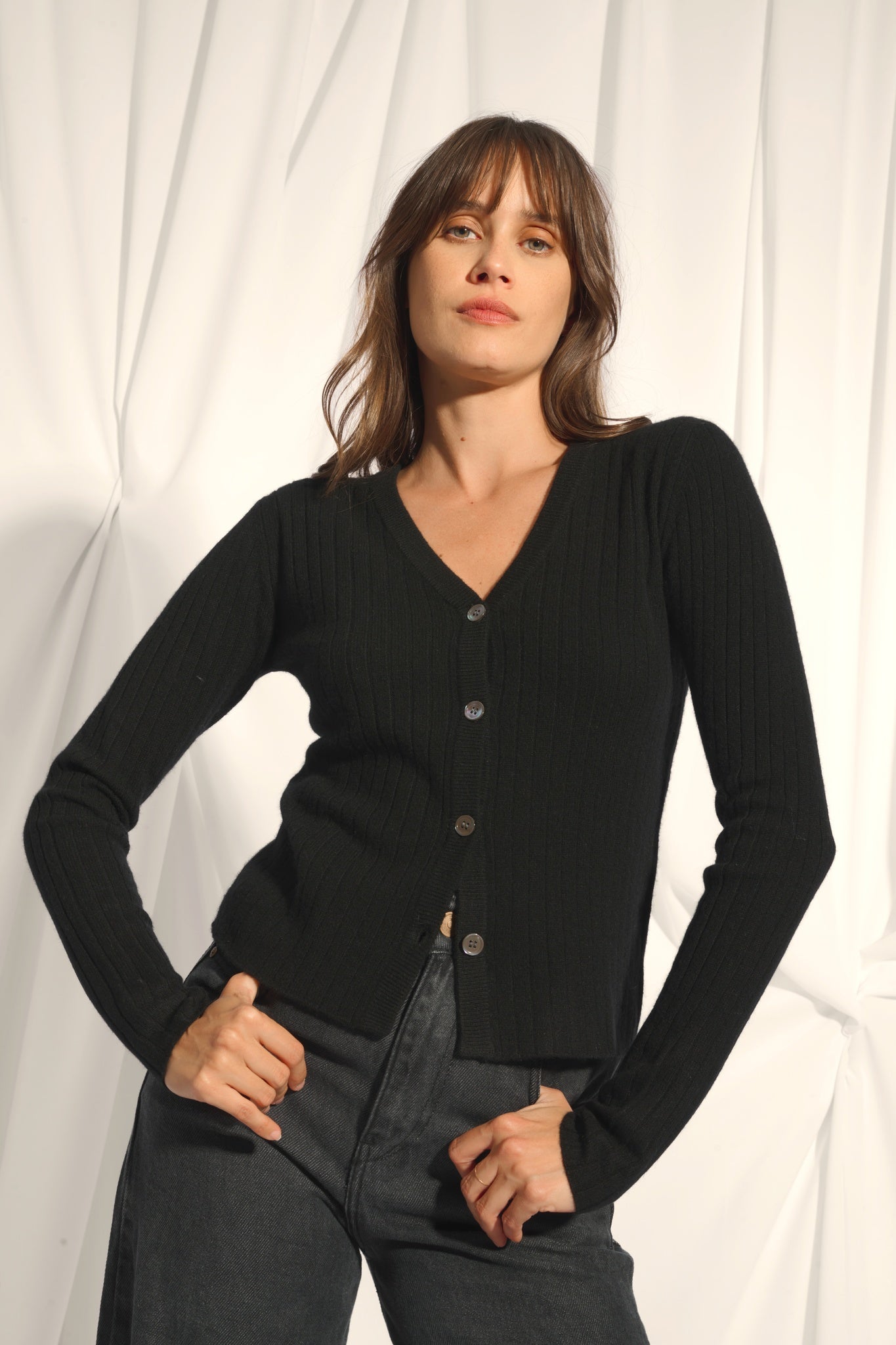 CAMILLE cardigan col v noir