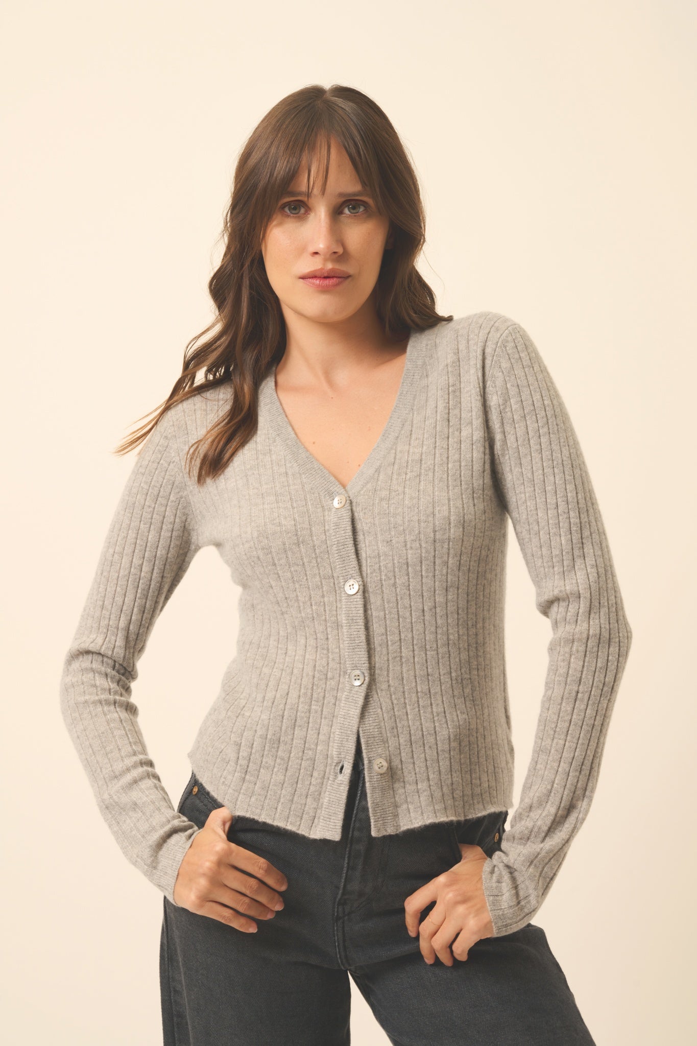 CAMILLE v-neck cardigan nuage chiné