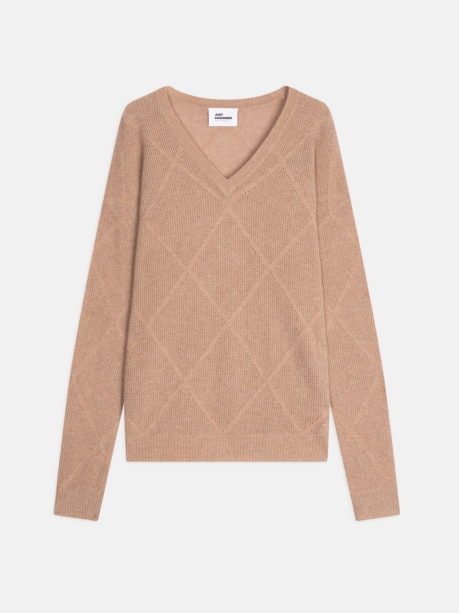 CAPUCINE pull col v camel chiné