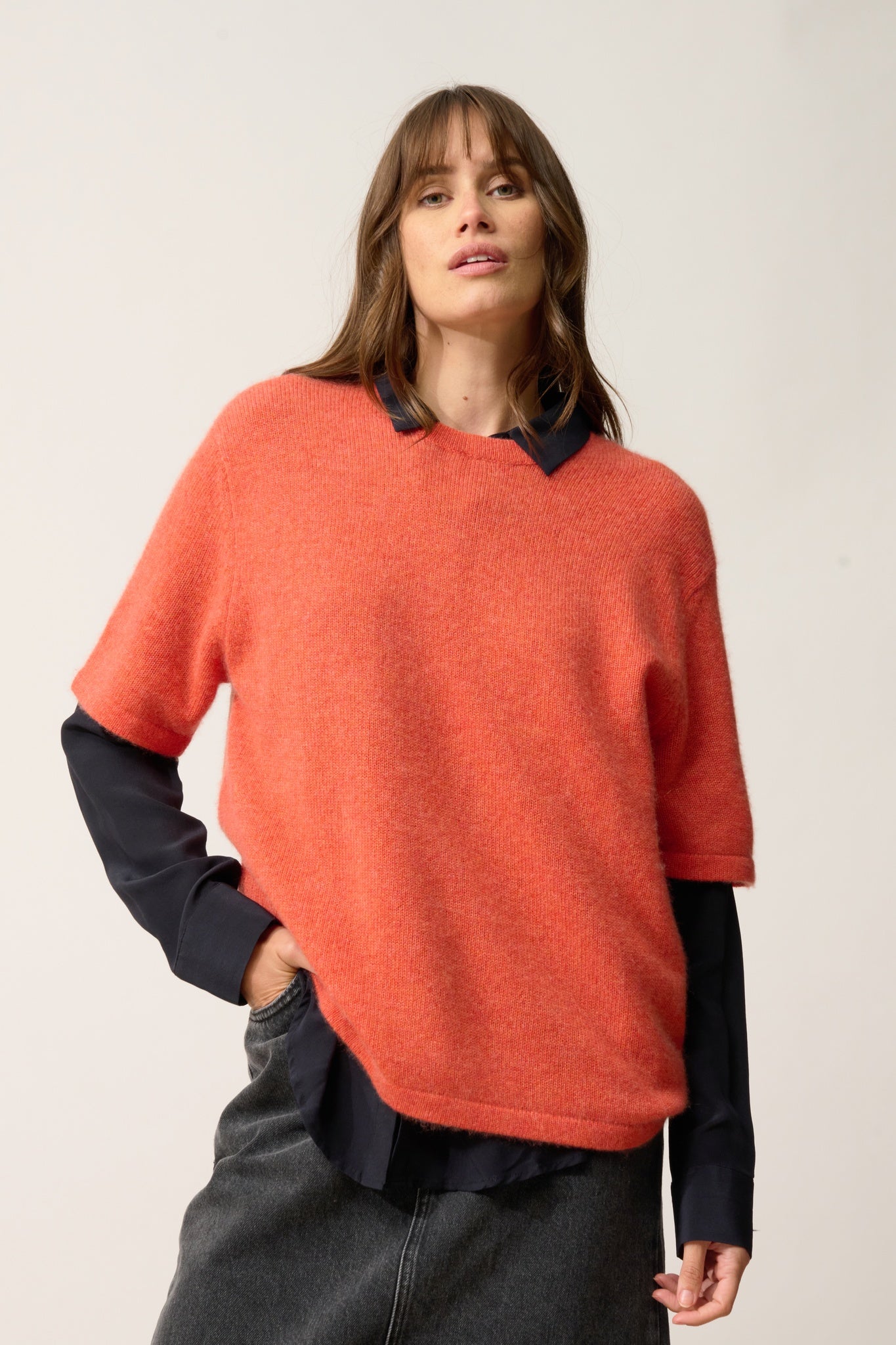CARLA t-shirt col rond orange chiné