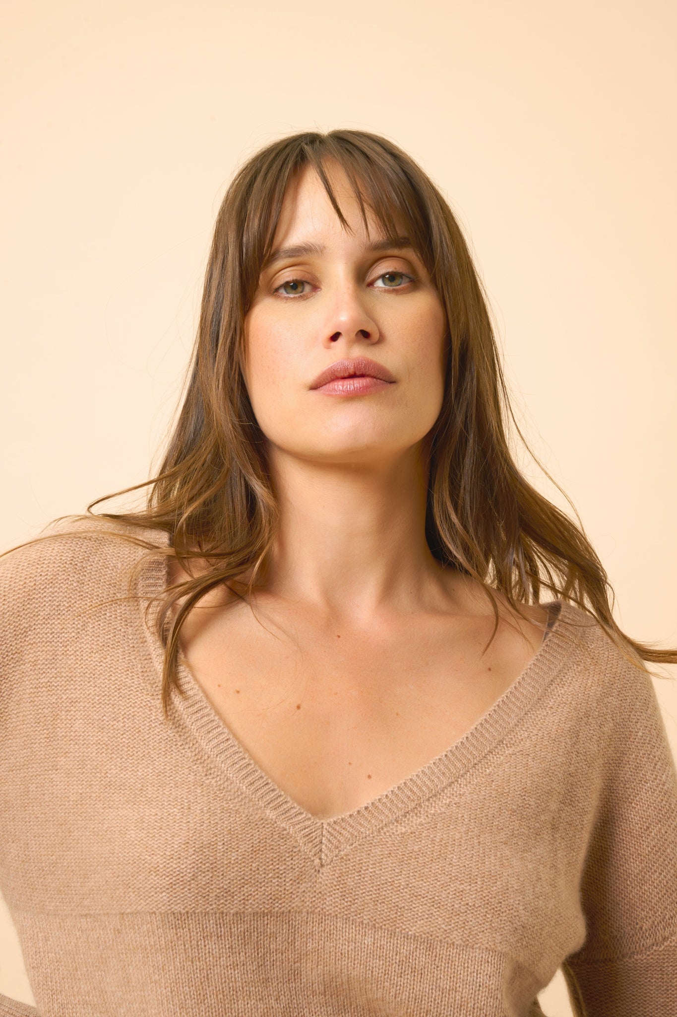 CASSIE pull col v camel chiné