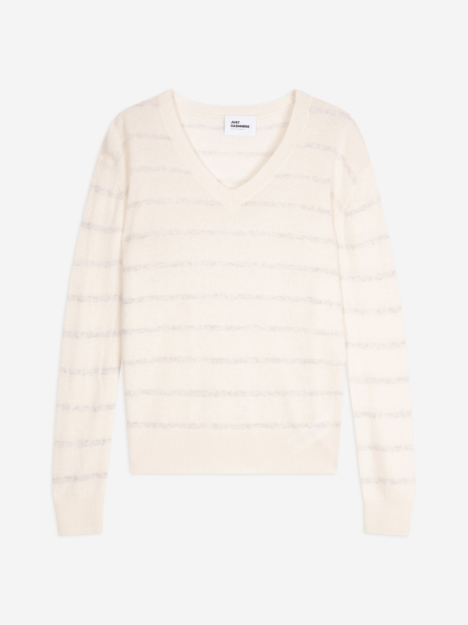 CÉLIMÉE pull col v bi-color gris perle chiné/ivoire