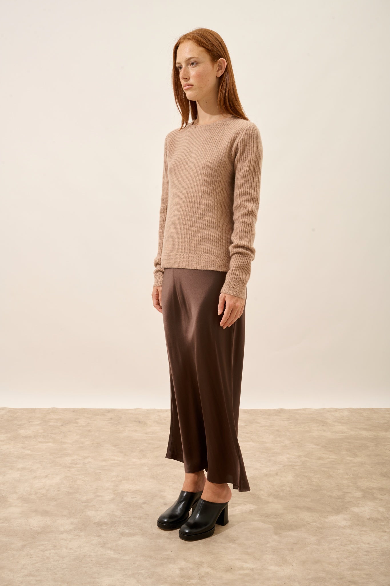 CETAN round neck sweater in camel heather