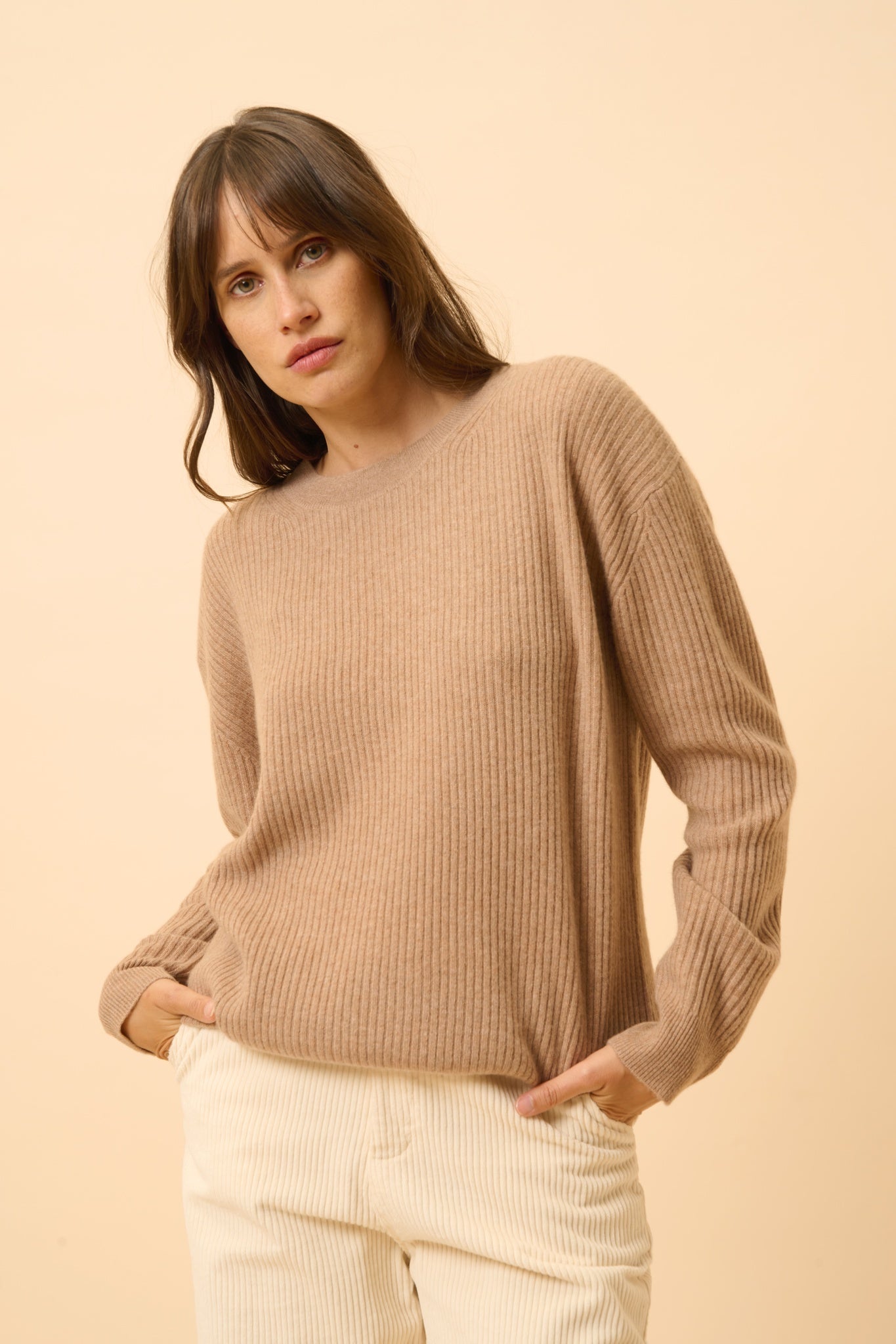CHARLINE round-neck sweater camel mottled