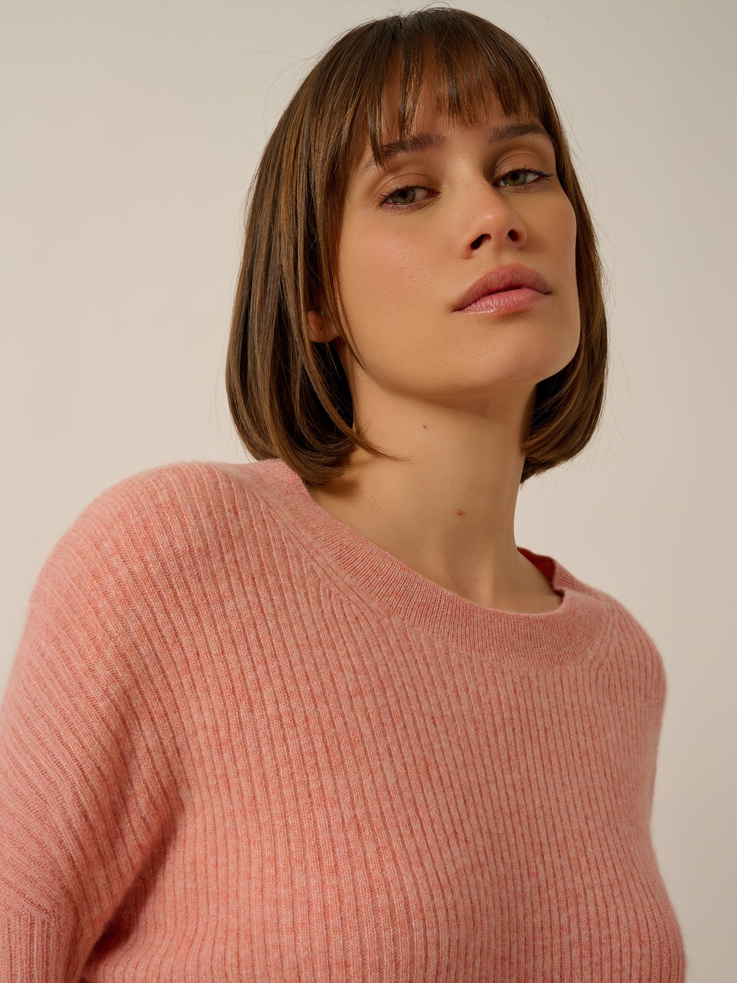 CHARLINE coral heather round neck sweater