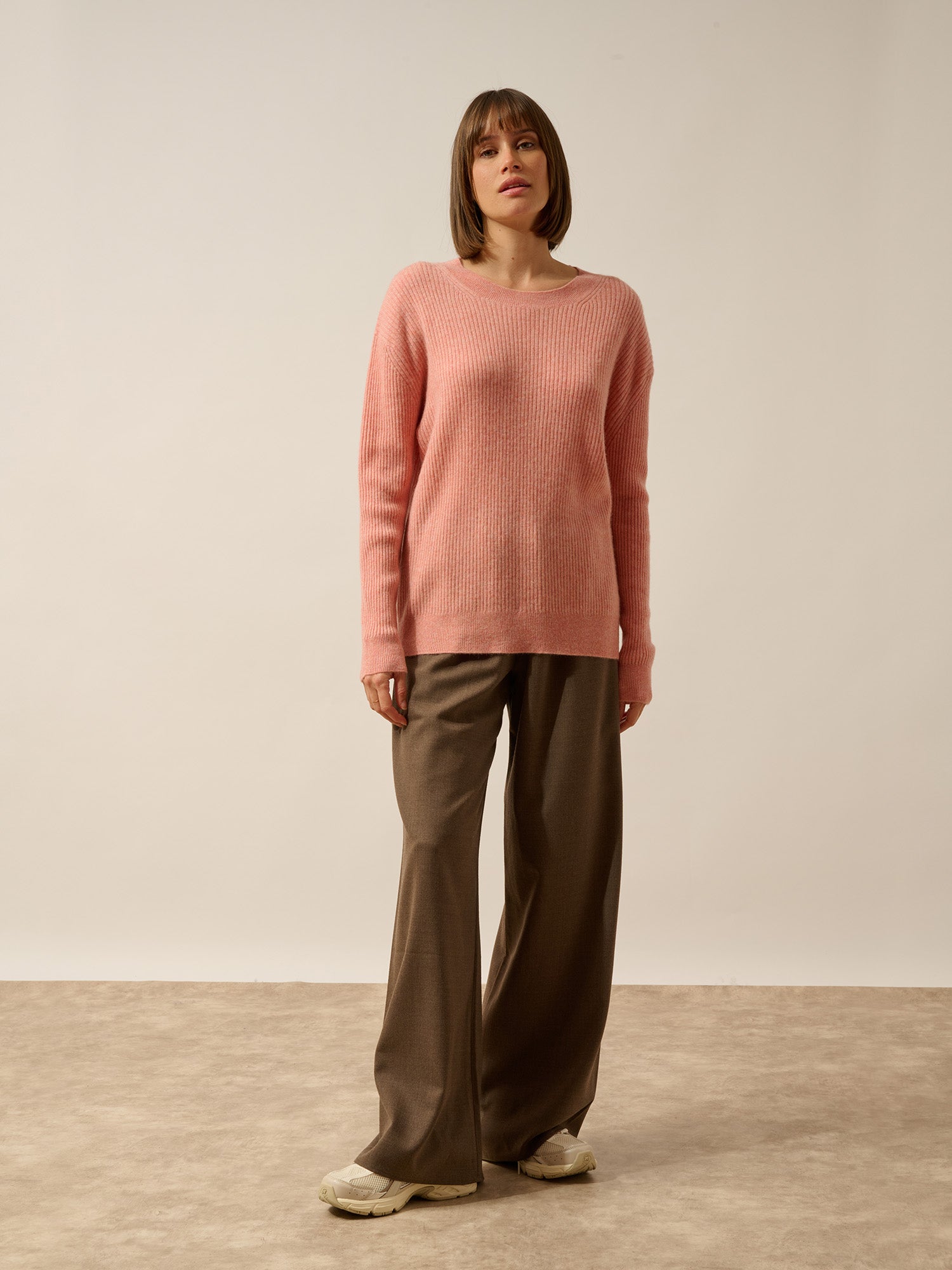 CHARLINE coral heather round neck sweater