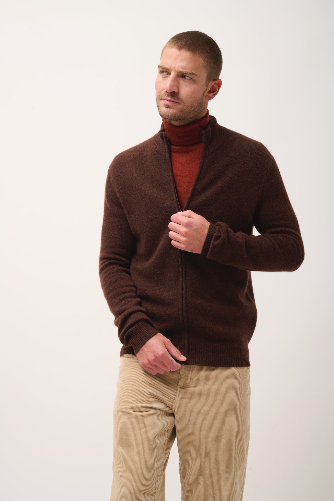 CHARLOTTE coffee trucker-neck cardigan