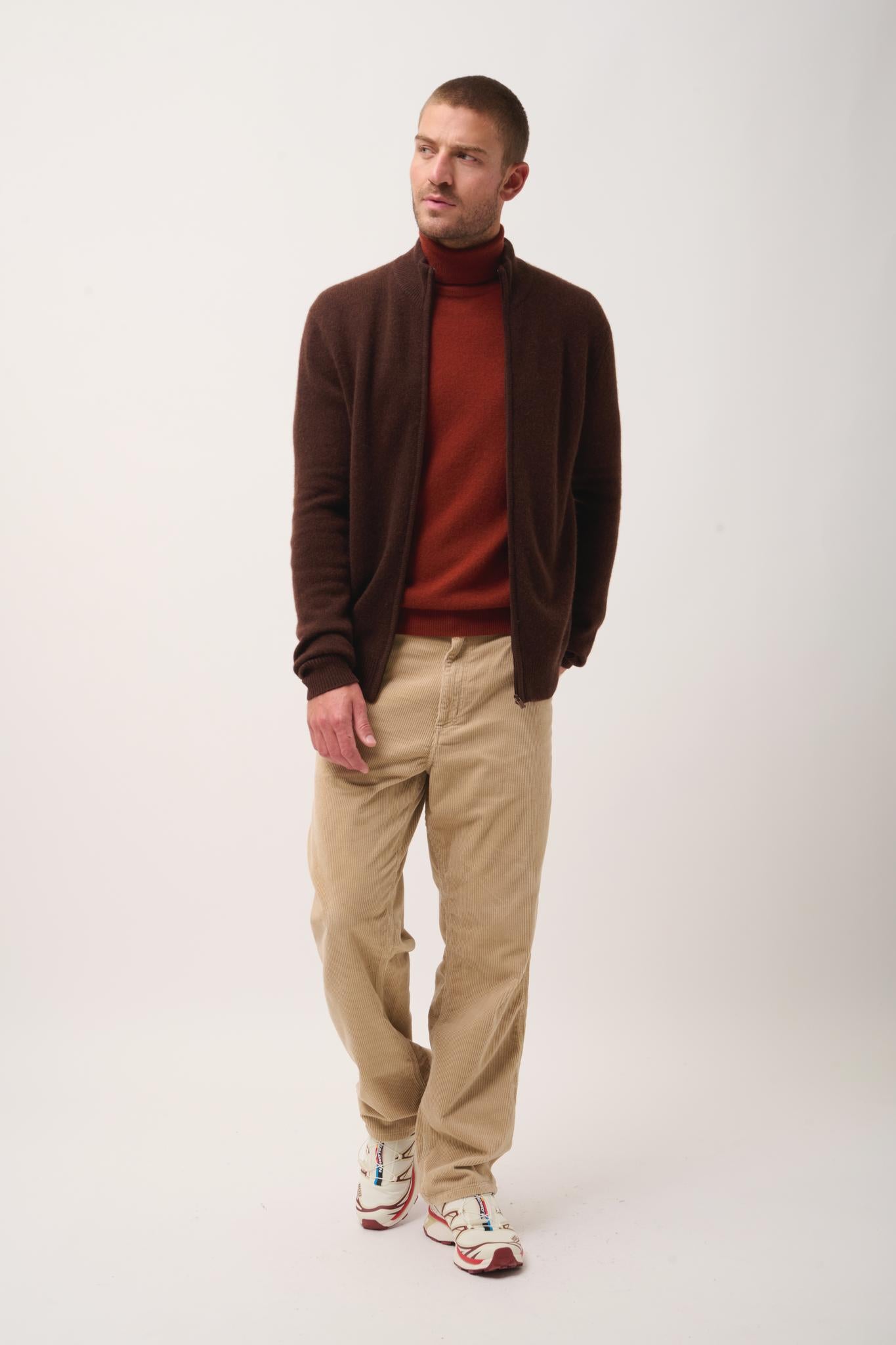 CHARLOTTE coffee trucker-neck cardigan