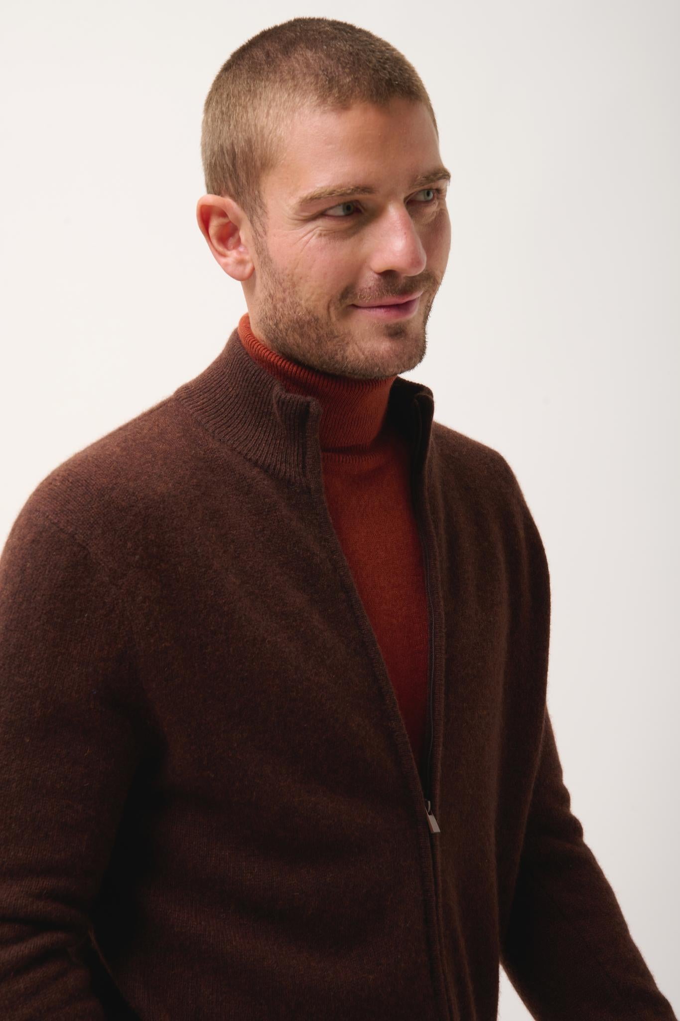CHARLOTTE coffee trucker-neck cardigan
