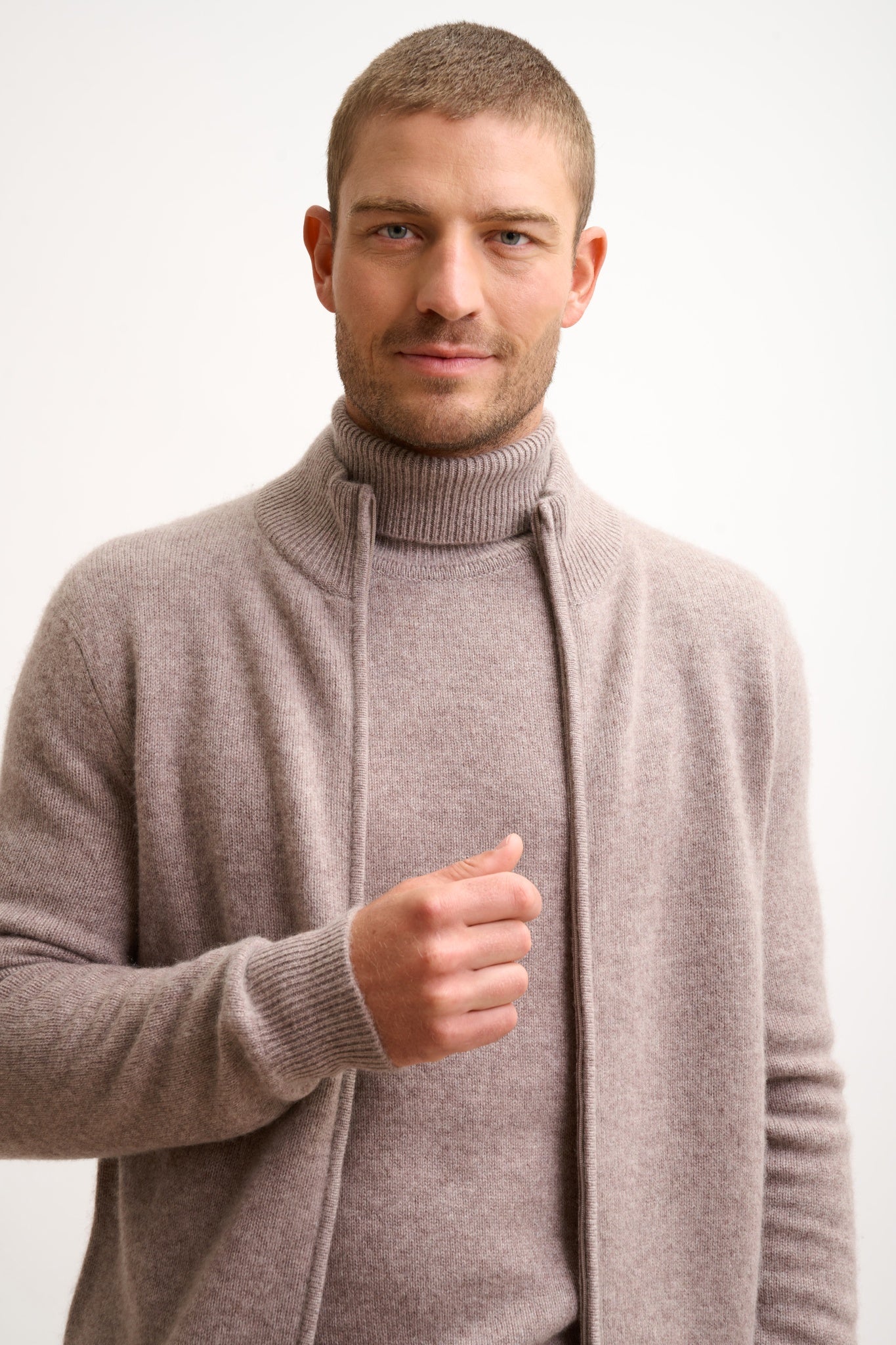 CHARLOTTE trucker-neck cardigan caribou mottled