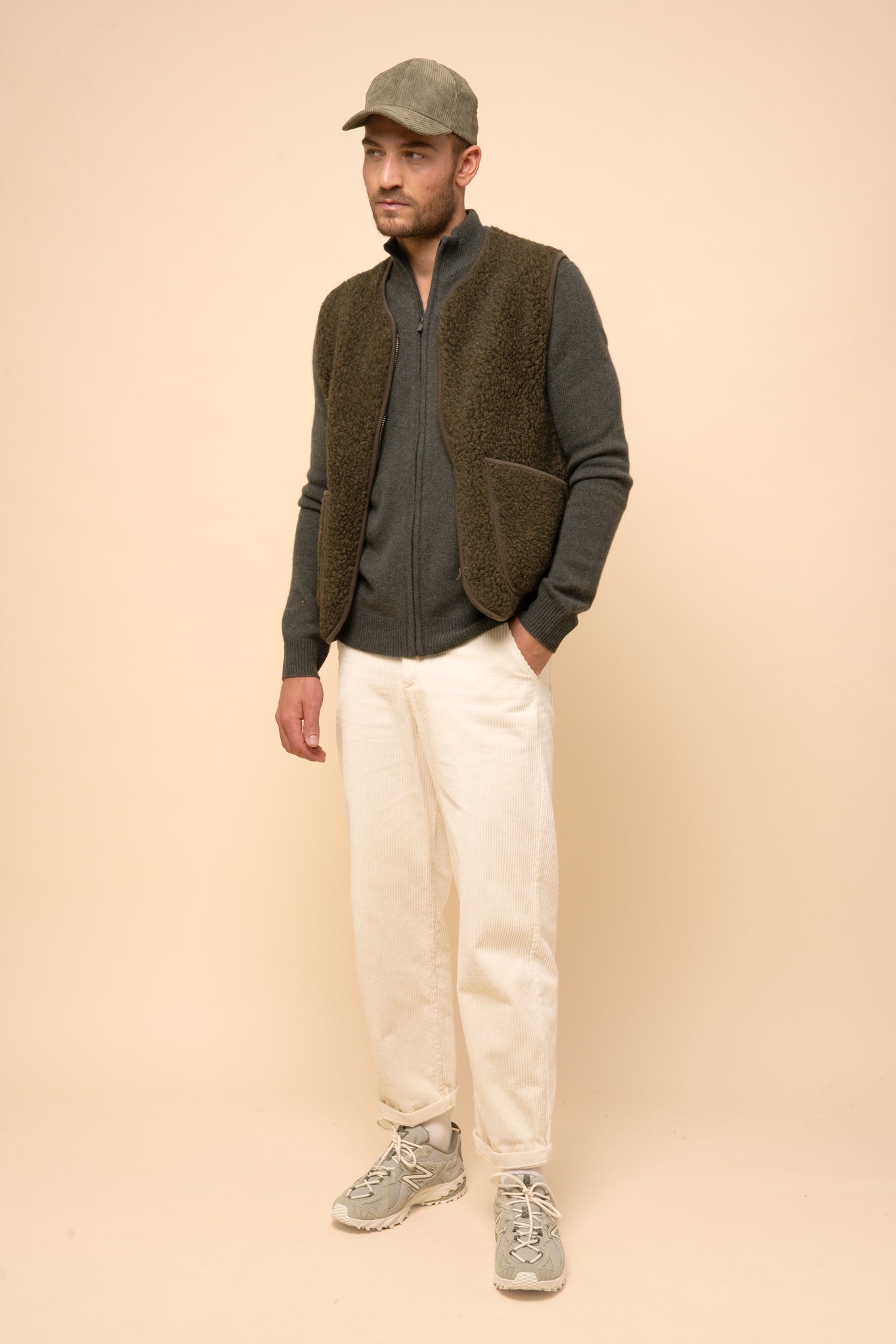 CHARLOTTE khaki heathered trucker collar cardigan