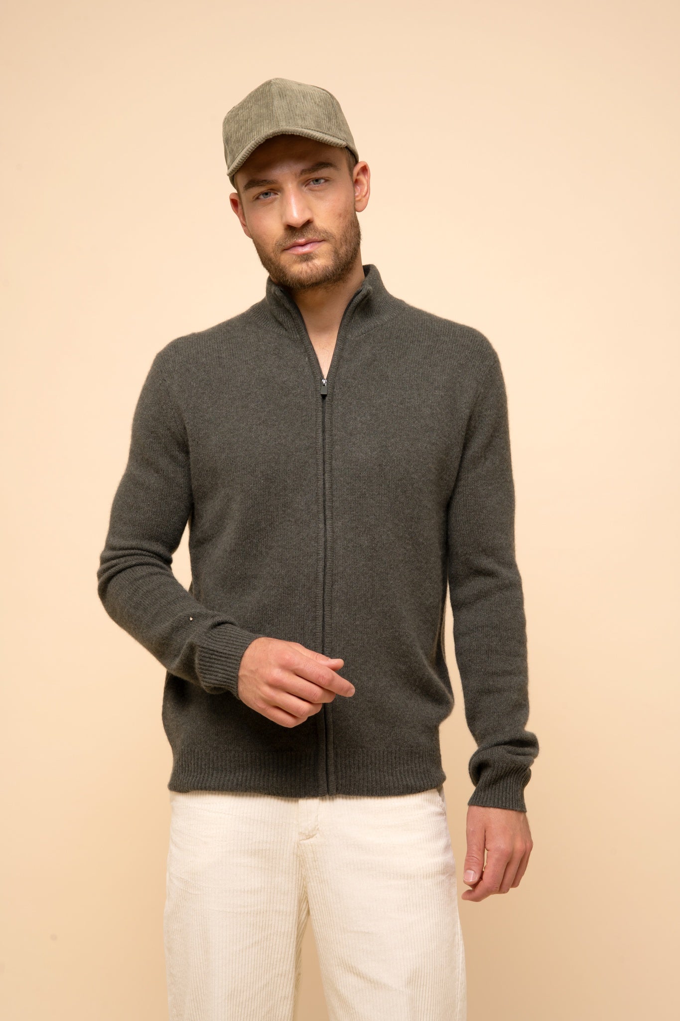 CHARLOTTE gilet col camionneur kaki chiné