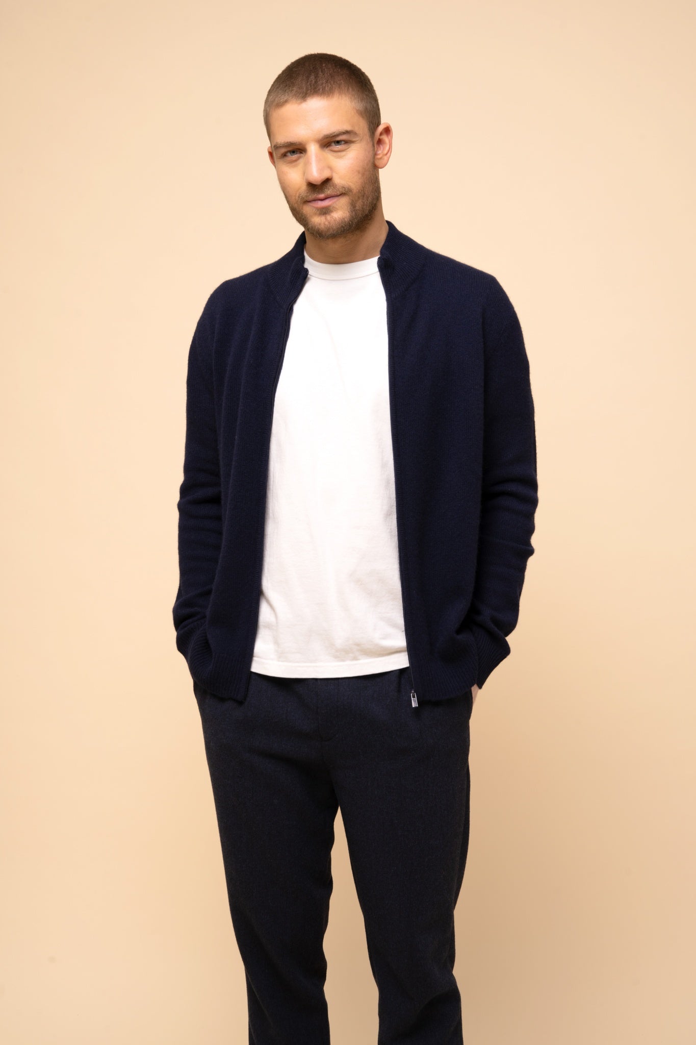 CHARLOTTE navy trucker collar cardigan