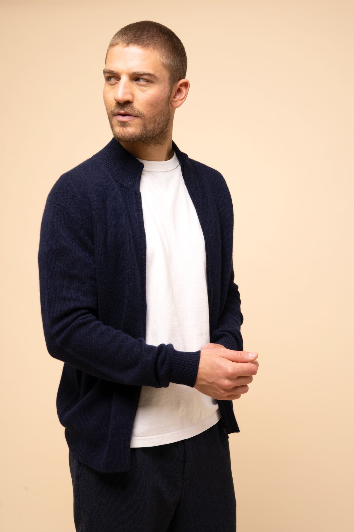 CHARLOTTE navy trucker collar cardigan