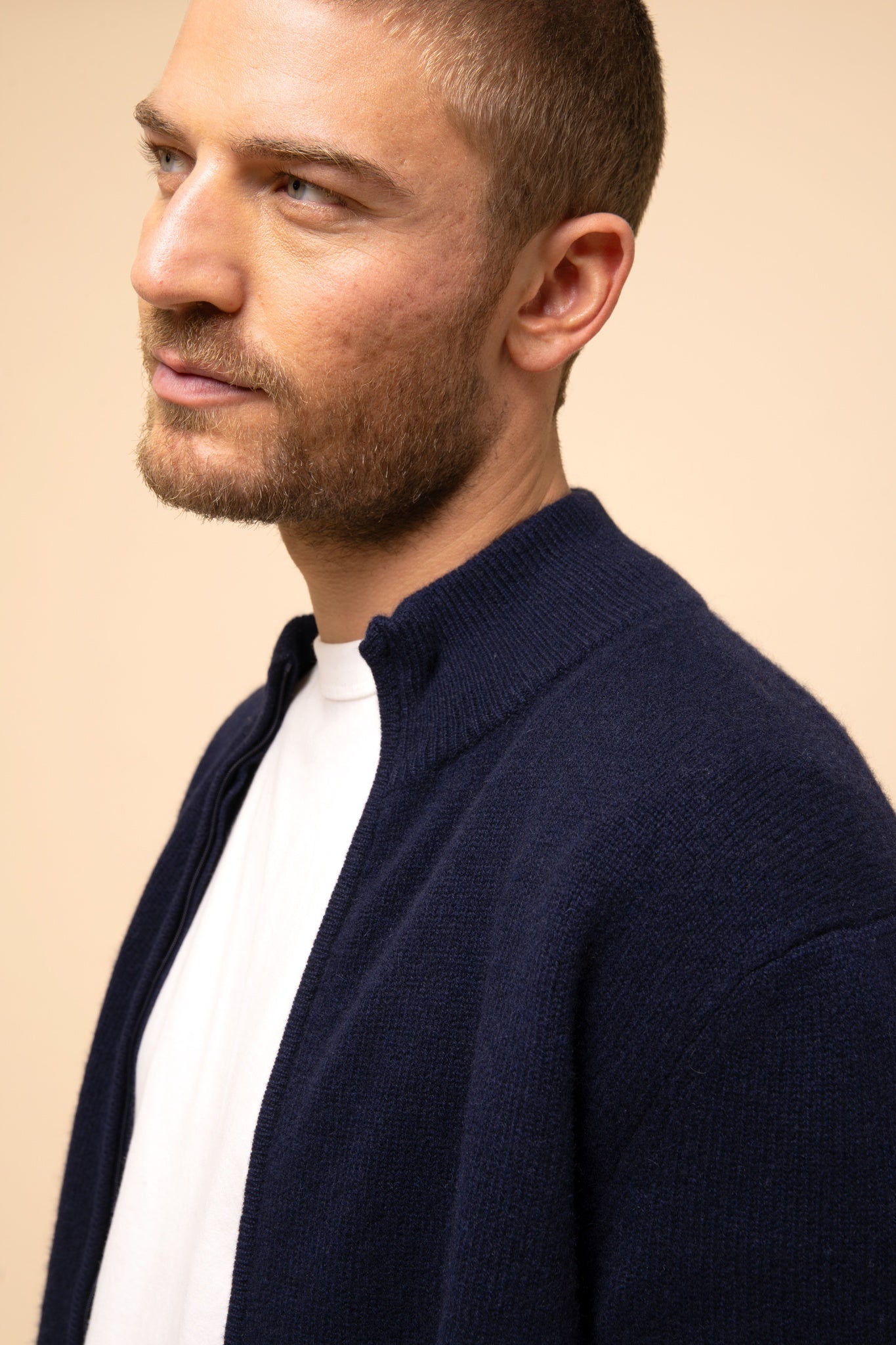 CHARLOTTE navy trucker collar cardigan