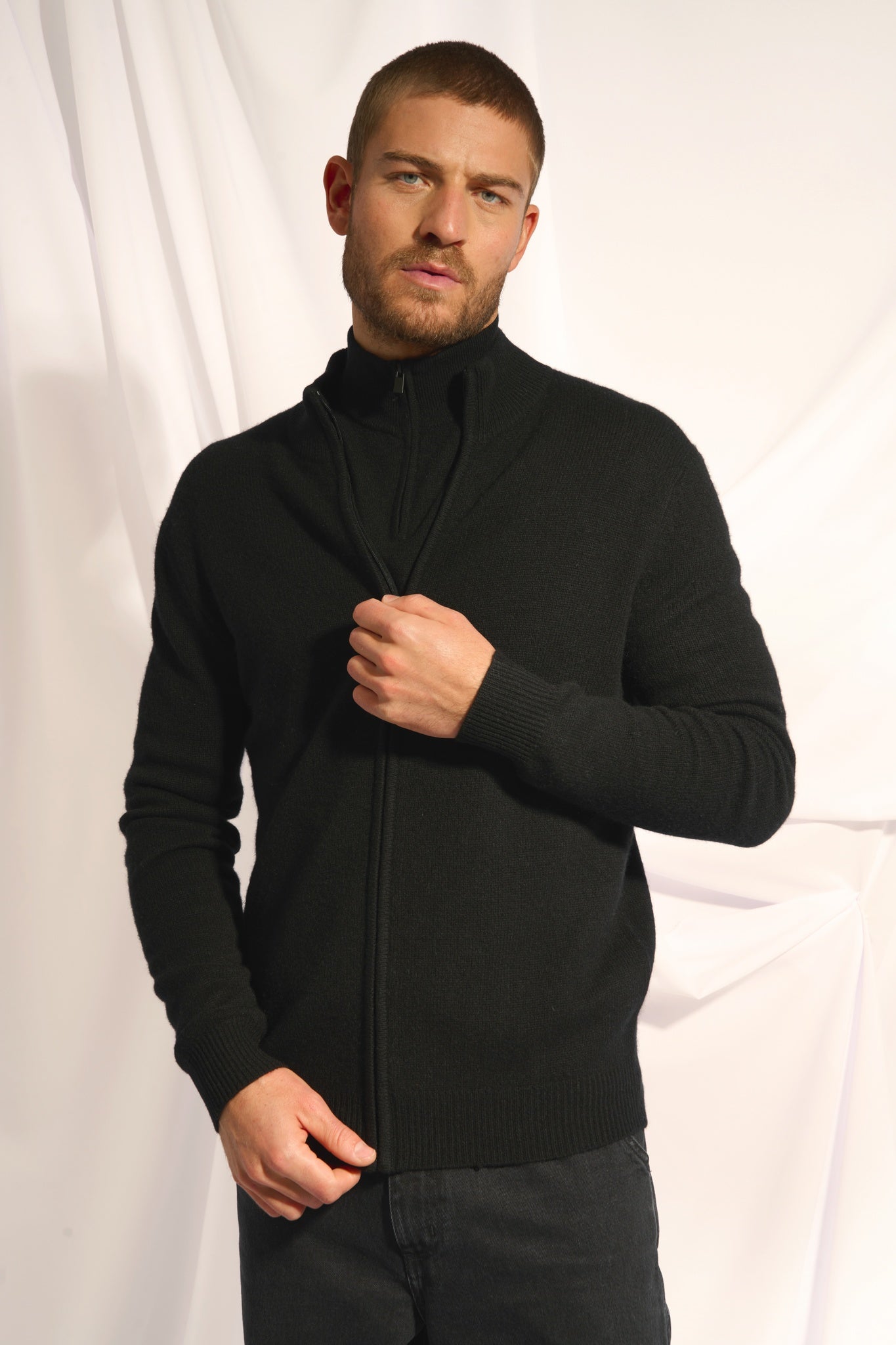 CHARLOTTE black trucker collar cardigan