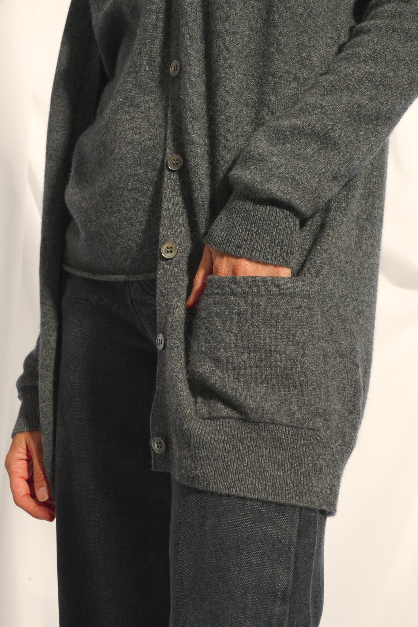 CHELSEA cardigan col v anthracite chiné